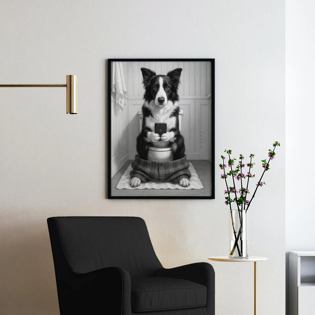 Border Collie Dog On The Phone On The Toilet - Image 2