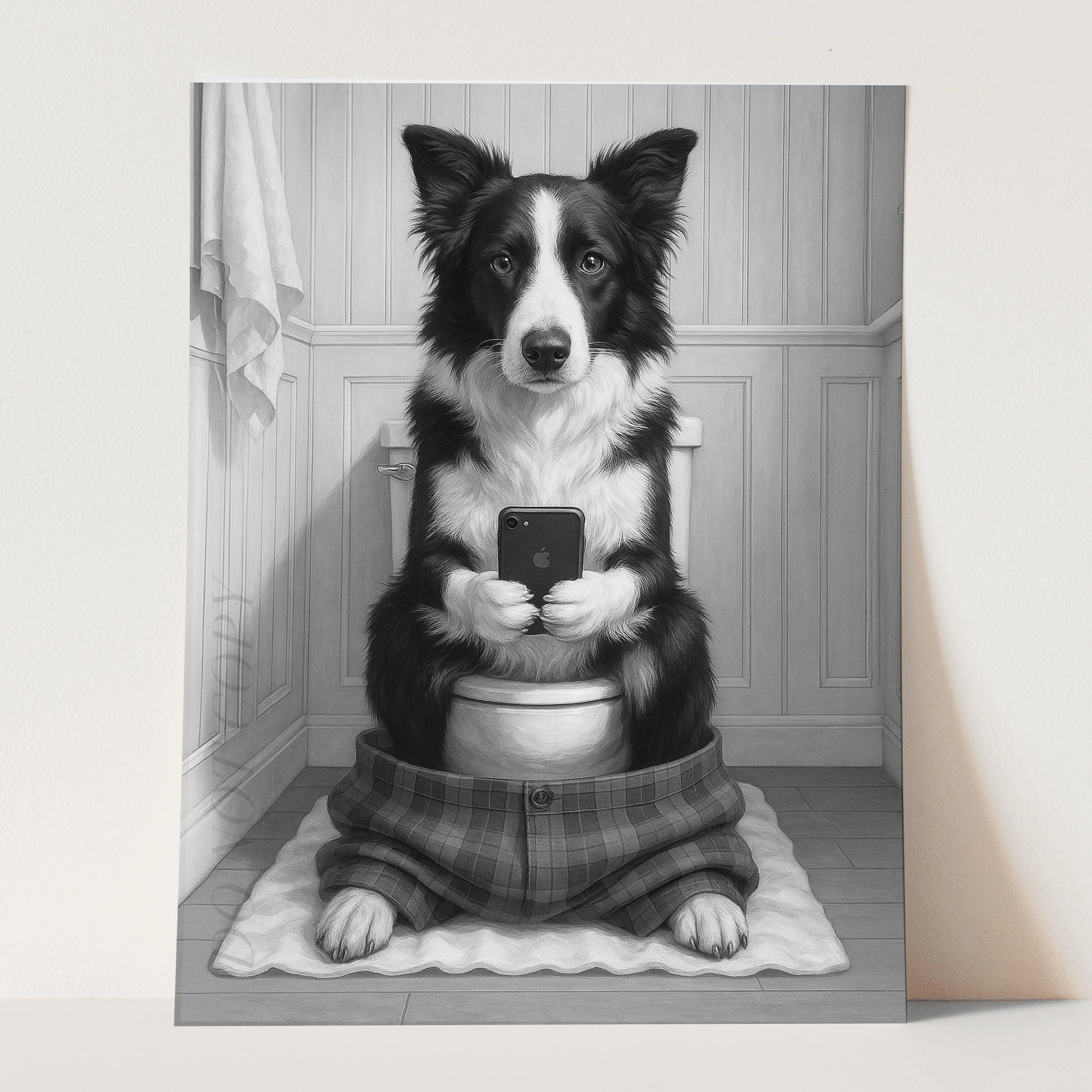 Border Collie Dog On The Phone On The Toilet - Image 3