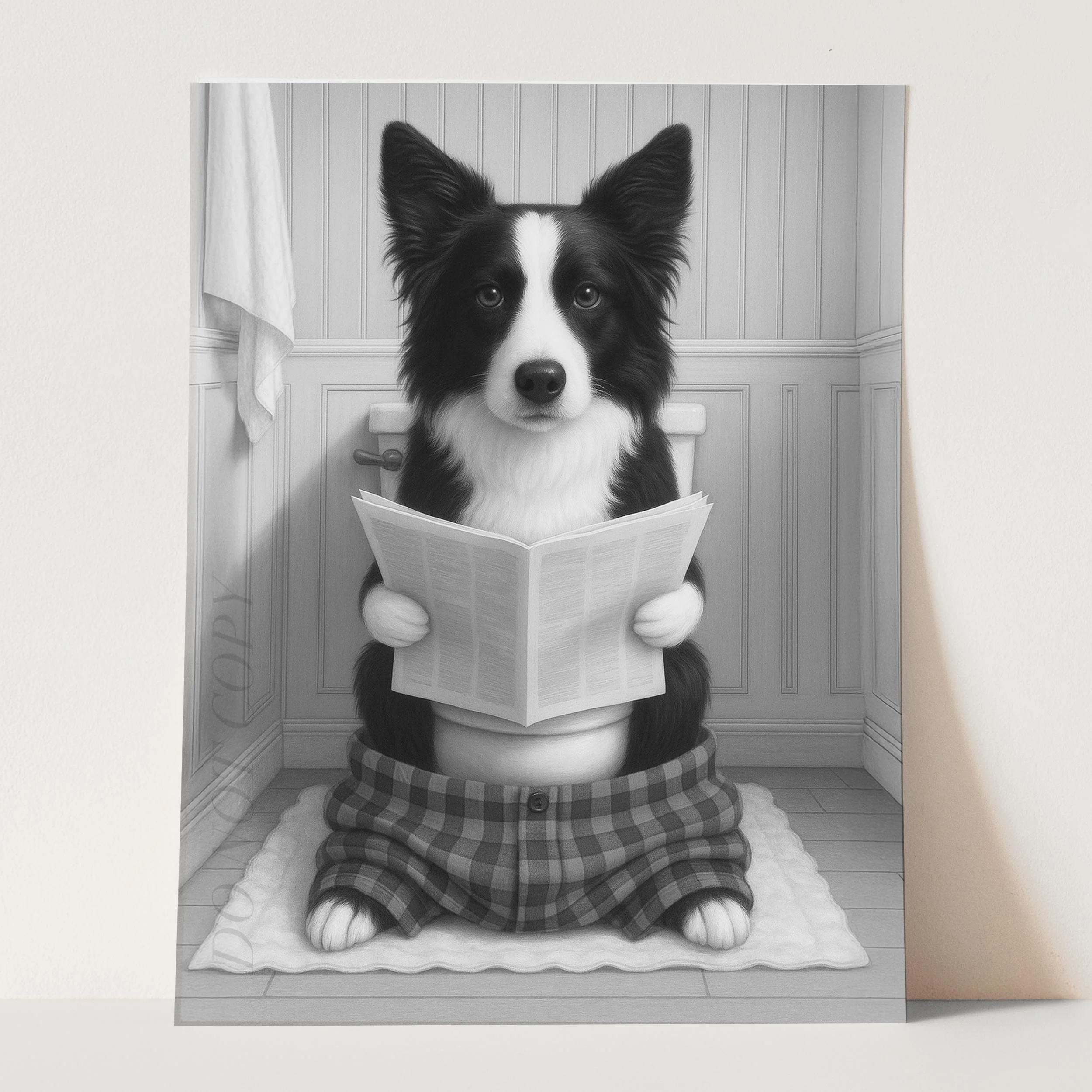 Border Collie Dog Reading The Newspaper On The Toilet - Image 3