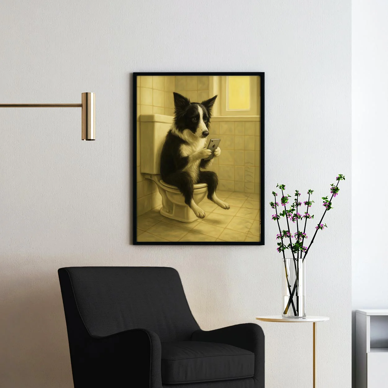 Border Collie On The Phone On The Toilet - Image 2