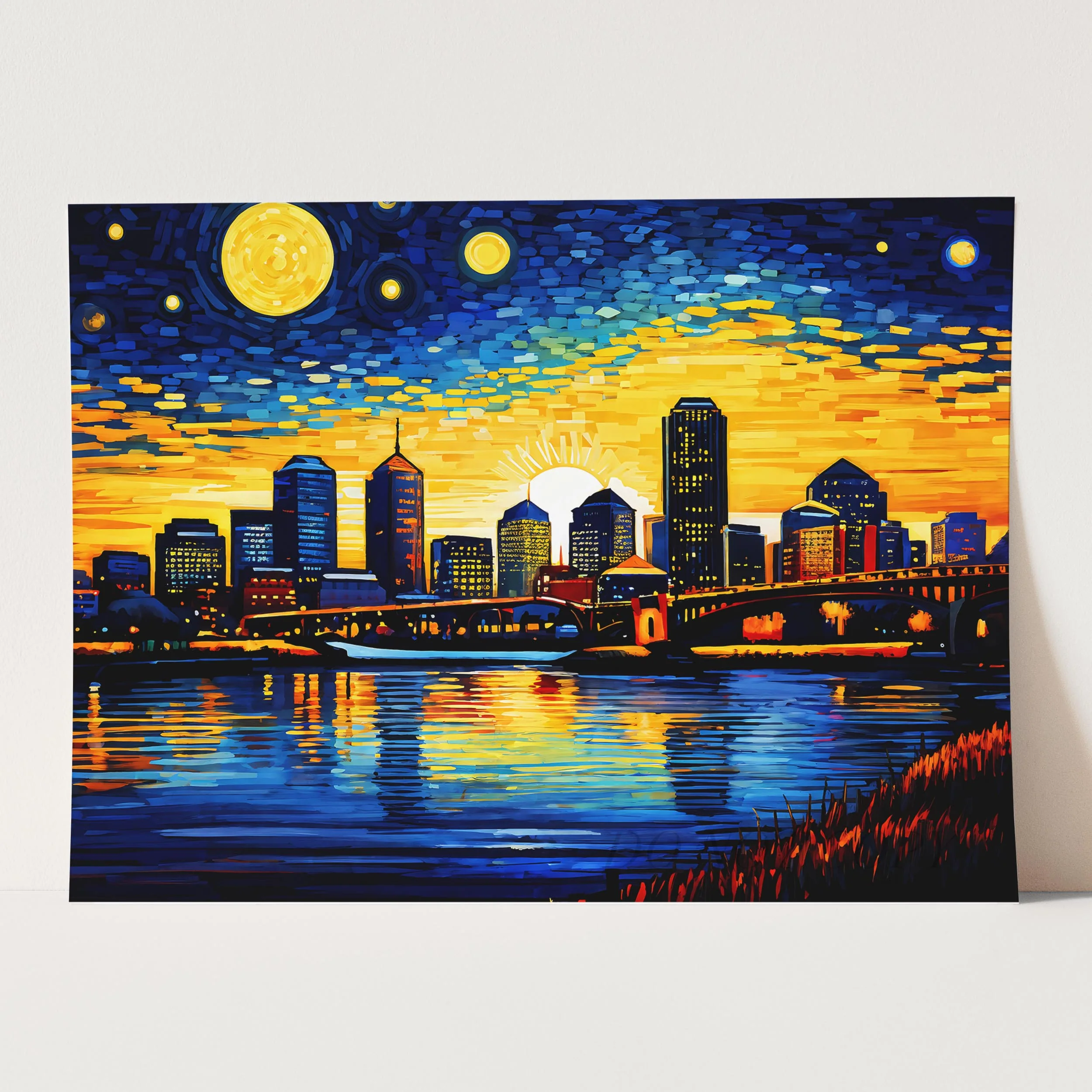 Boston City Skyline as Van Gogh Starry Night - Image 5