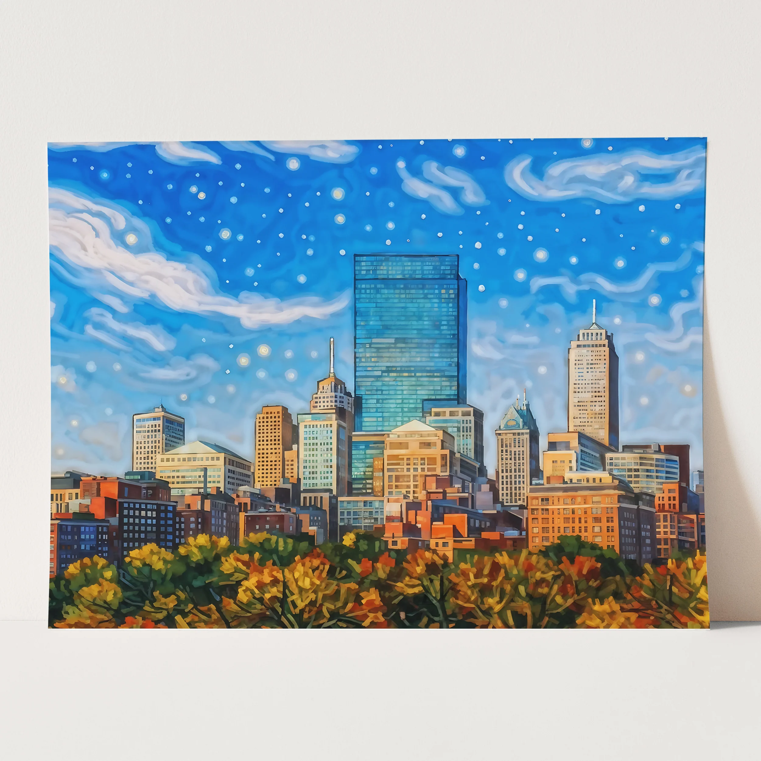 Boston Skyline Painted in Van Gogh Style - Image 3