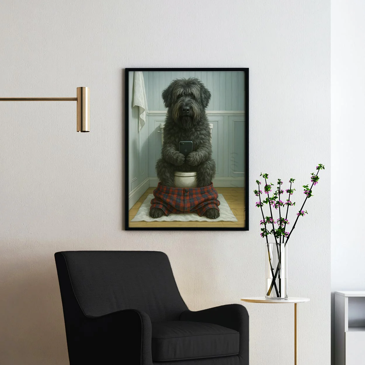 Bouvier des Flandres Dog On The Phone On The Toilet - Image 2
