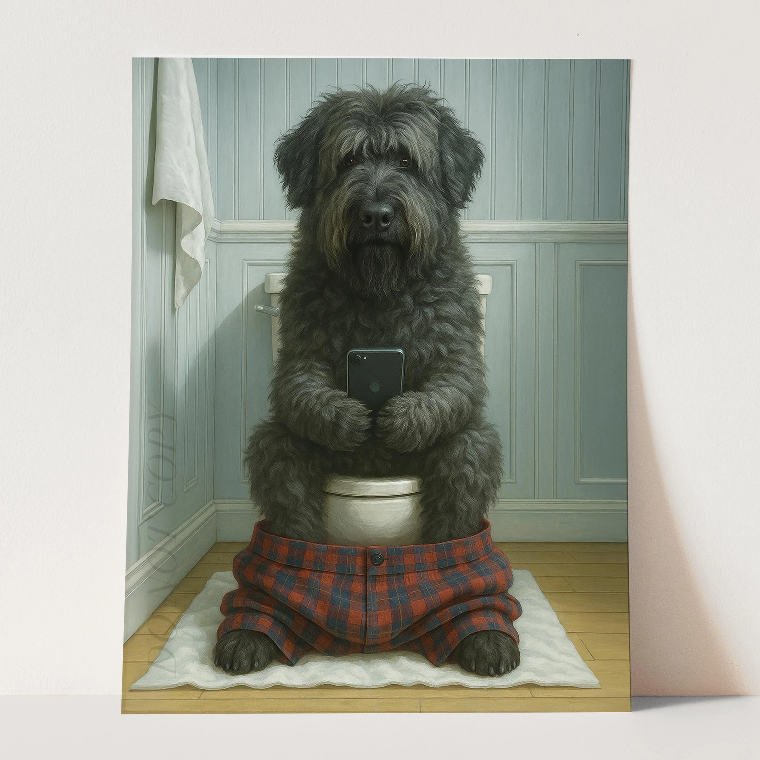 Bouvier des Flandres Dog On The Phone On The Toilet - Image 3