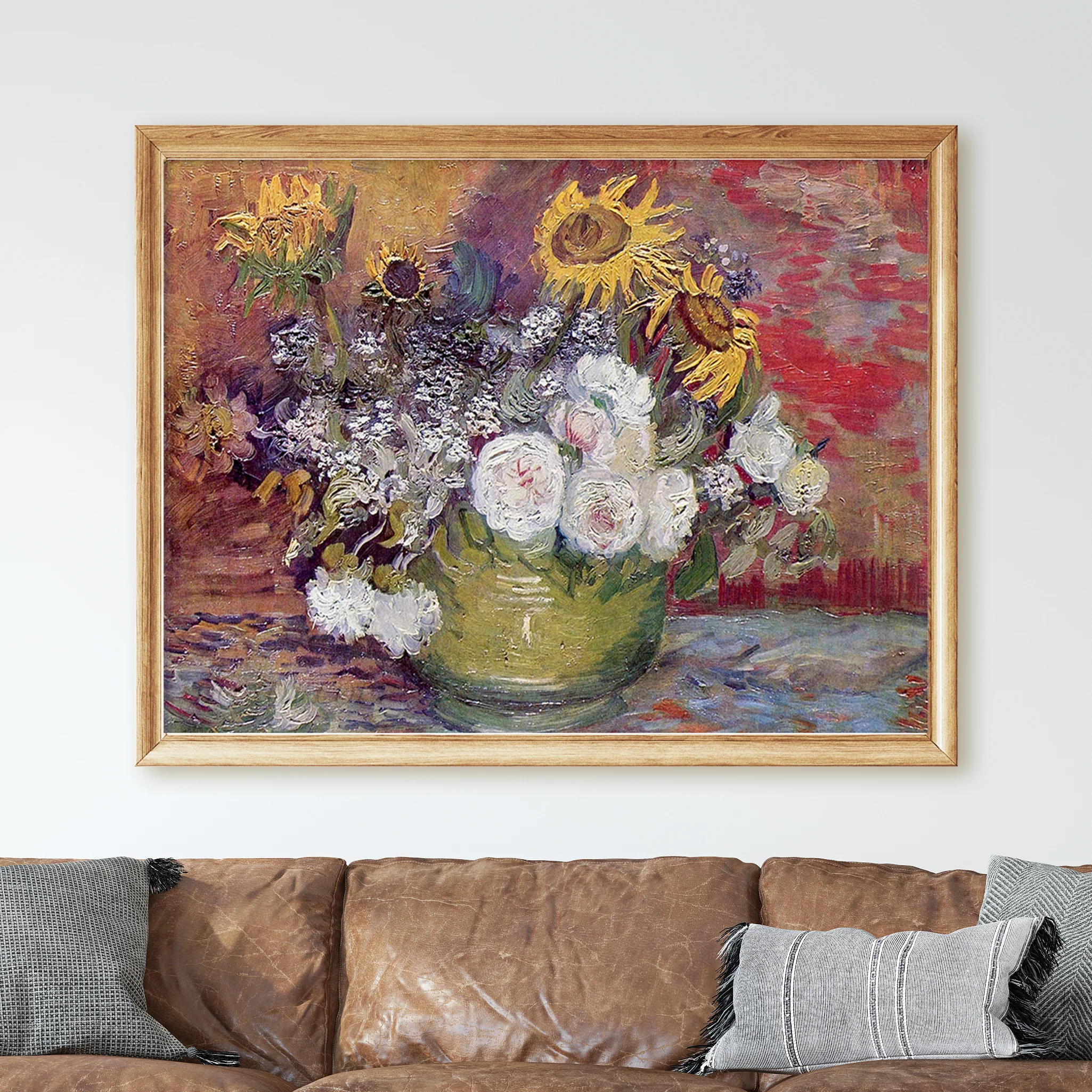 Bowl With Sunflowers Roses And Other Flowers (1886) by Van Gogh - Image 2