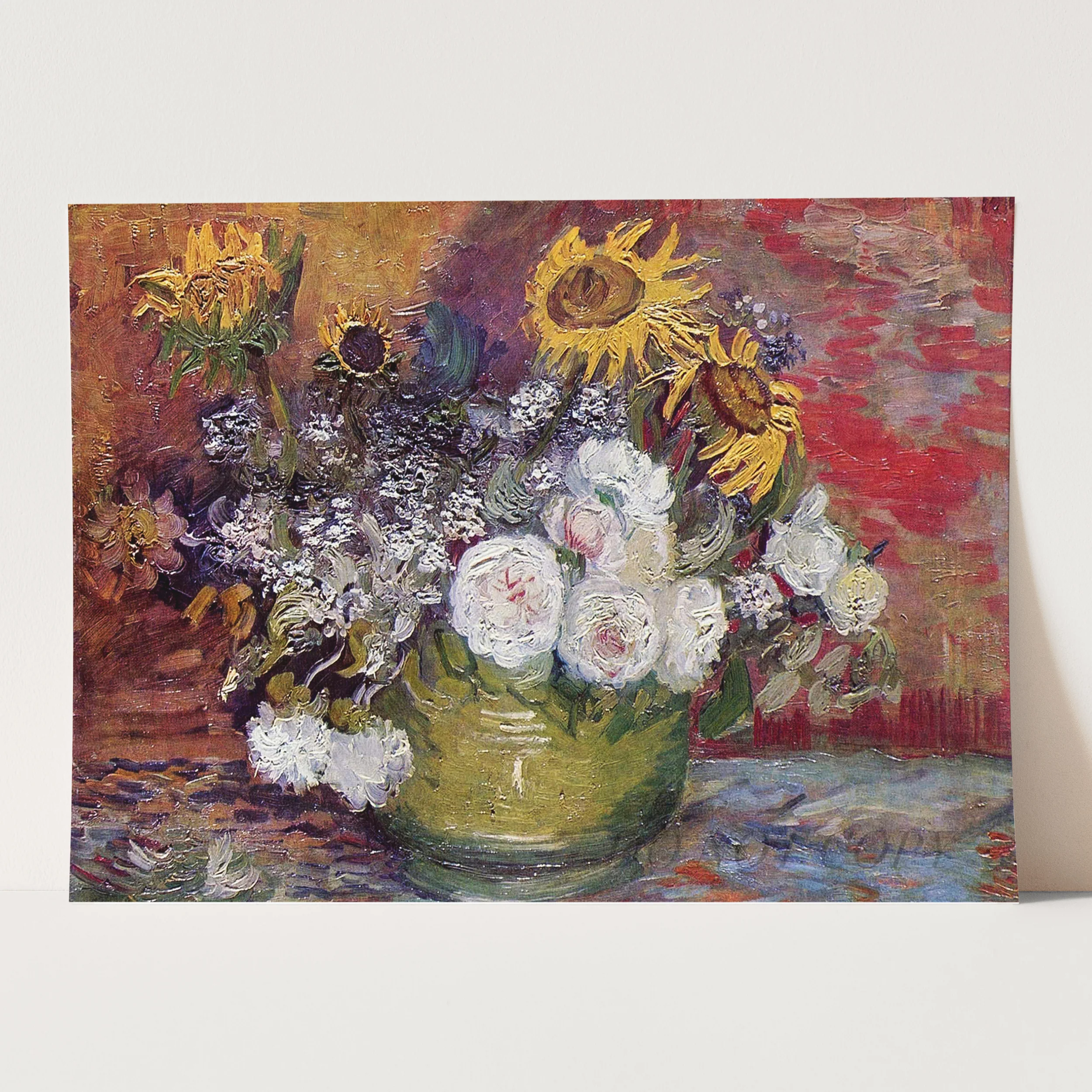 Bowl With Sunflowers Roses And Other Flowers (1886) by Van Gogh - Image 3