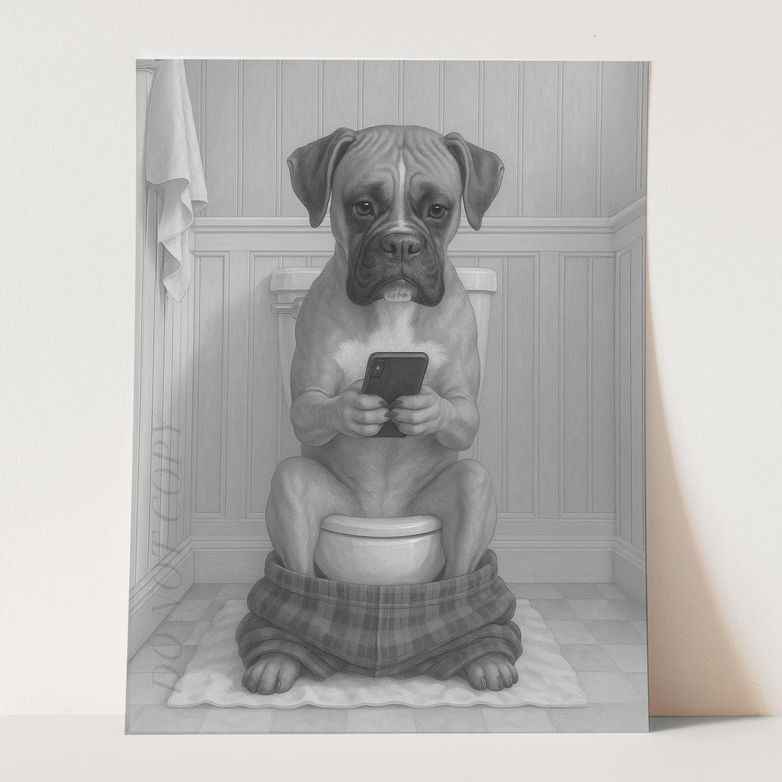 Boxer Dog On The Phone On The Toilet - Image 3