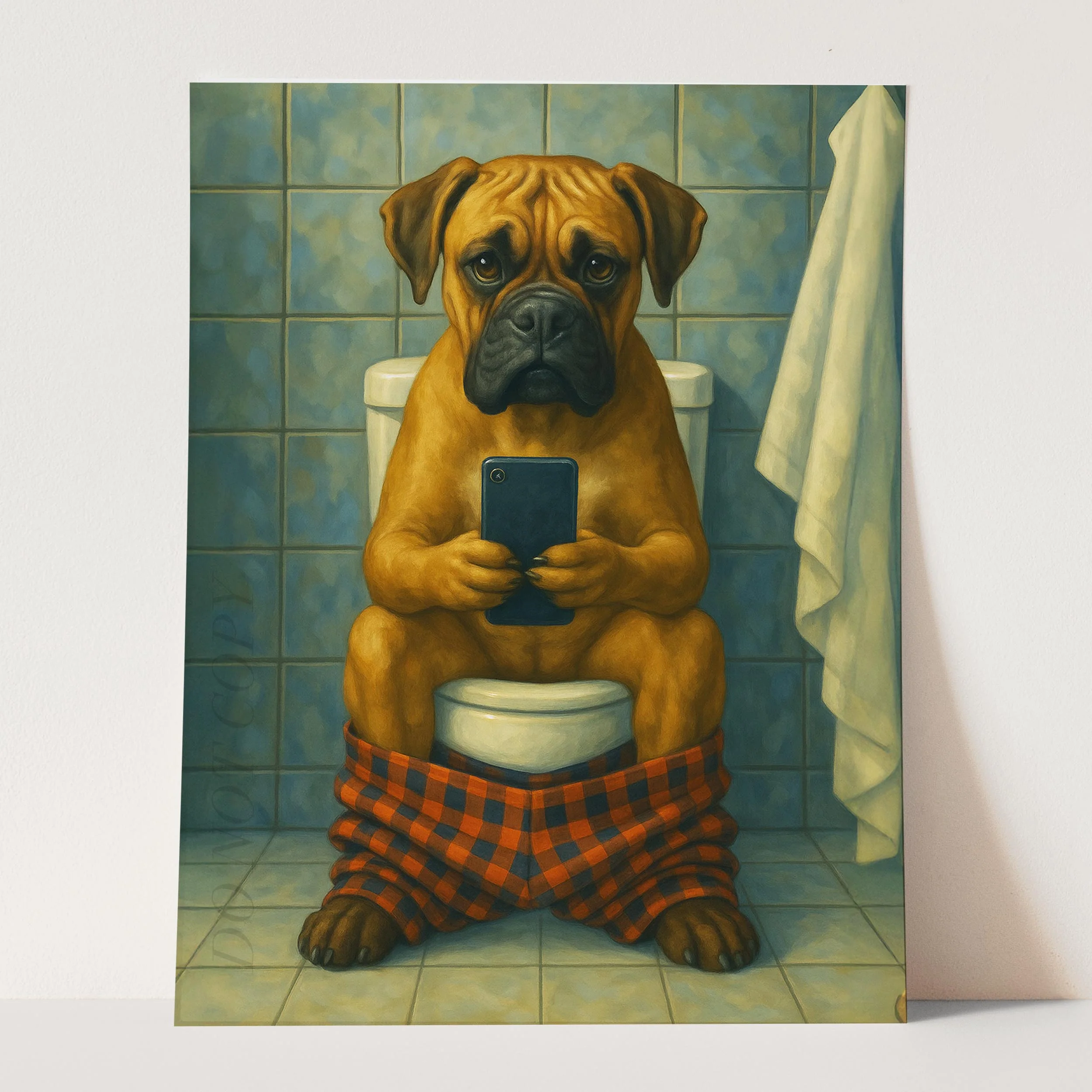 Boxer Dog On The Toilet On The Phone - Image 3