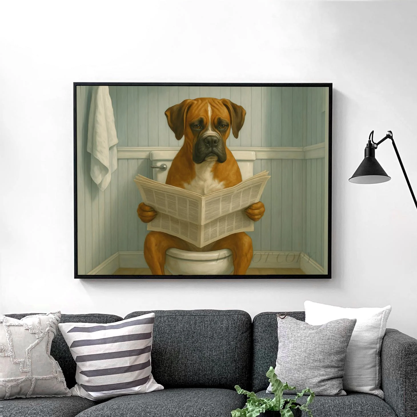 Boxer Dog Reading The Newspaper On The Toilet - Image 2