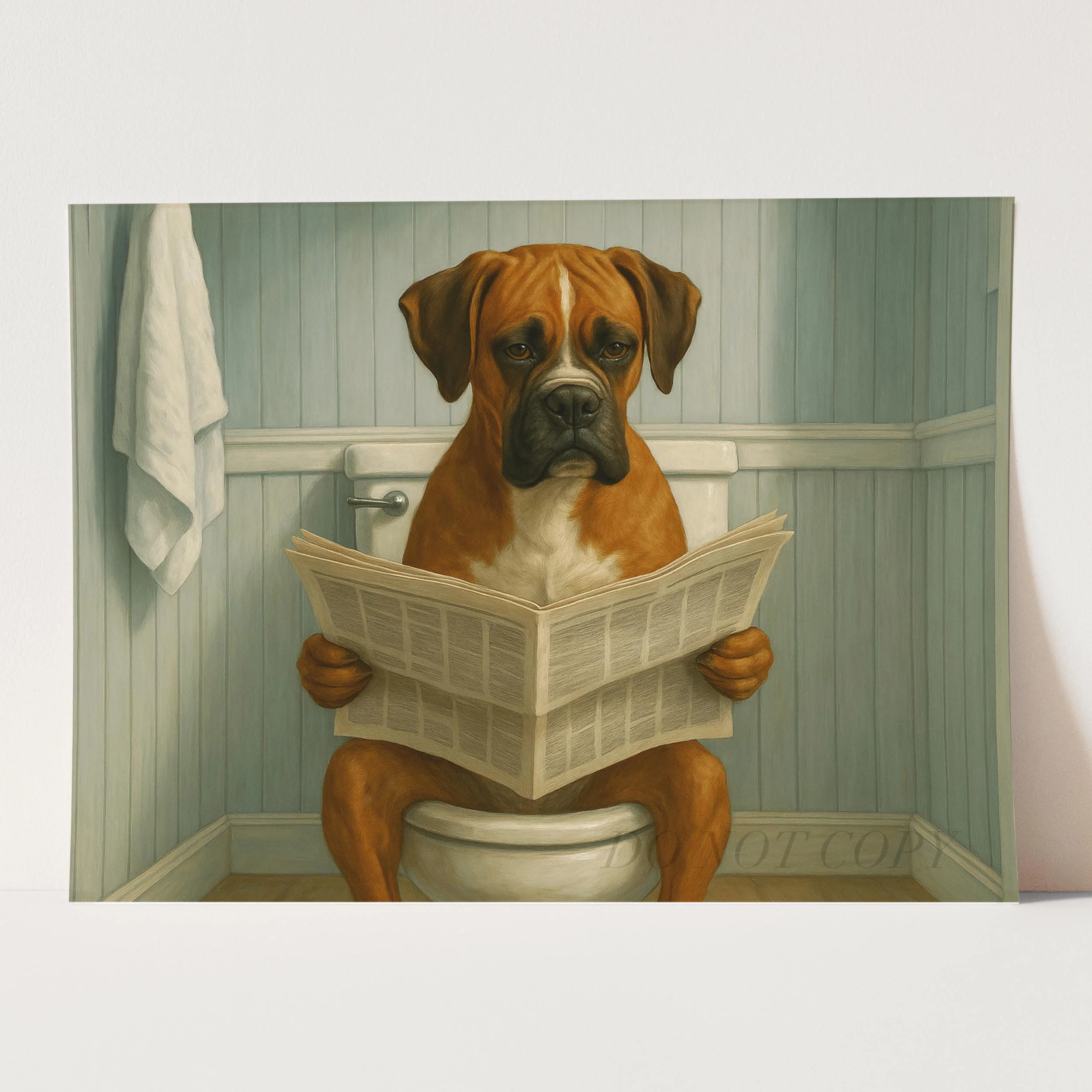 Boxer Dog Reading The Newspaper On The Toilet - Image 3