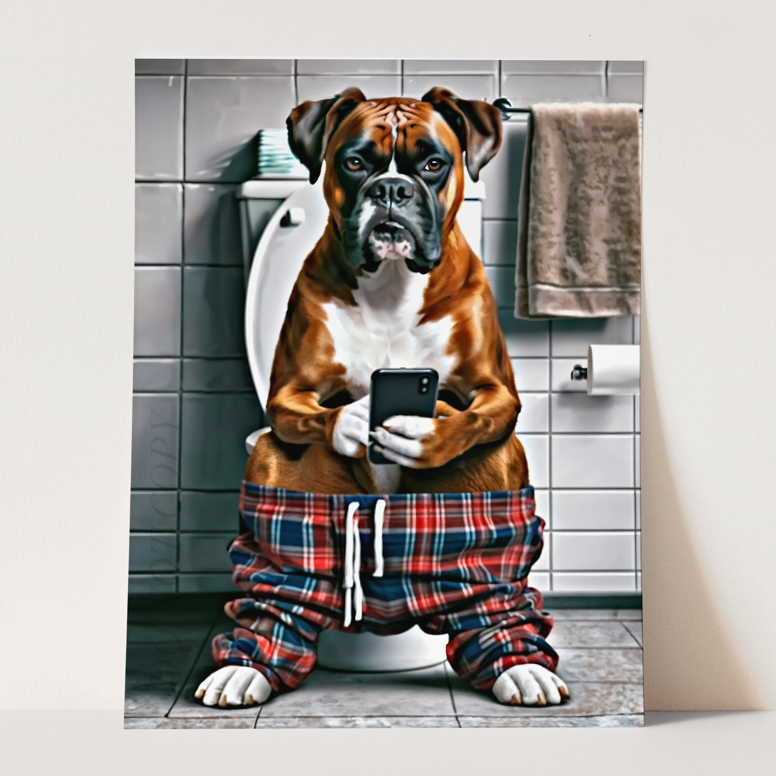 Boxer on Phone on the Toilet - Image 3