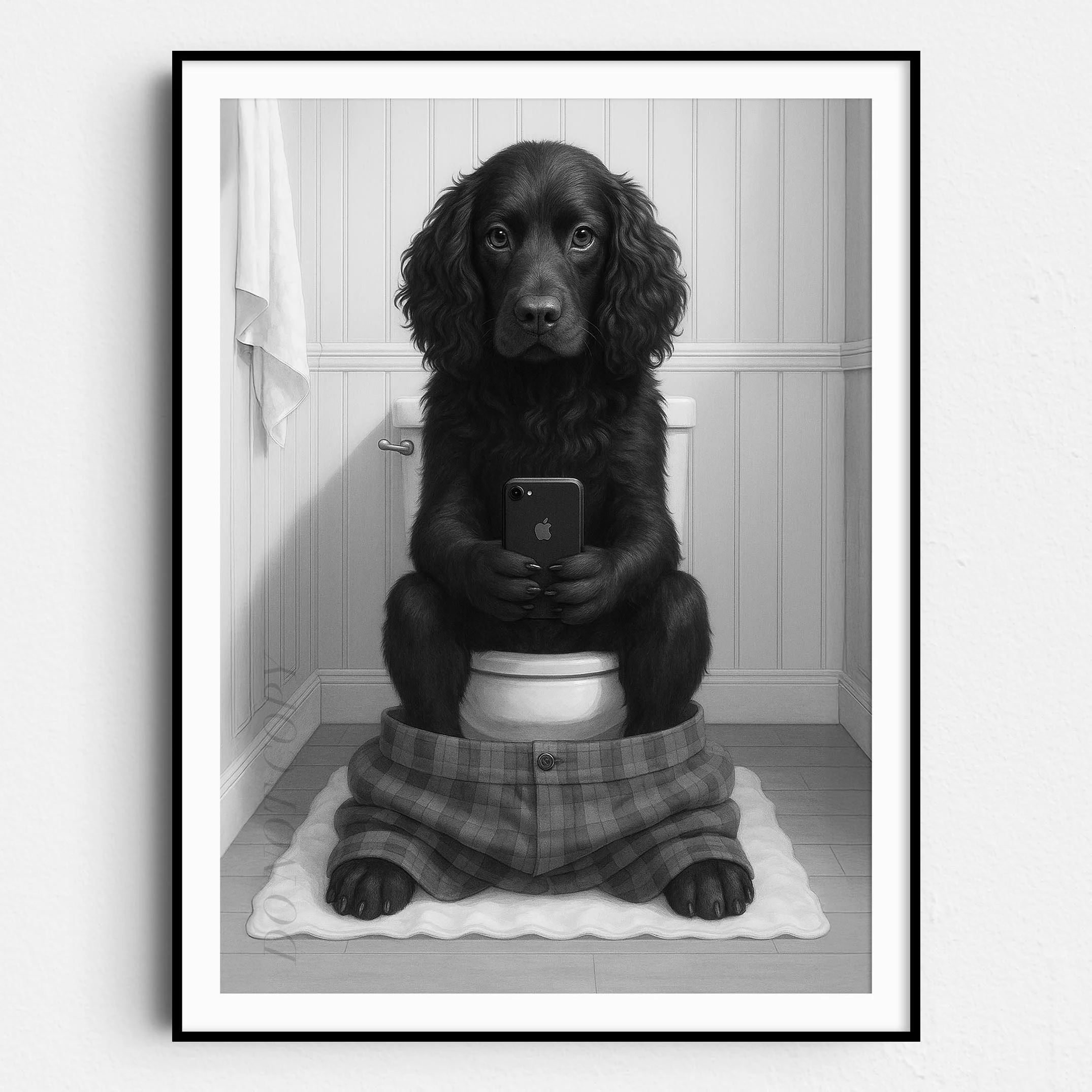Boykin Spaniel Dog On The Phone On The Toilet