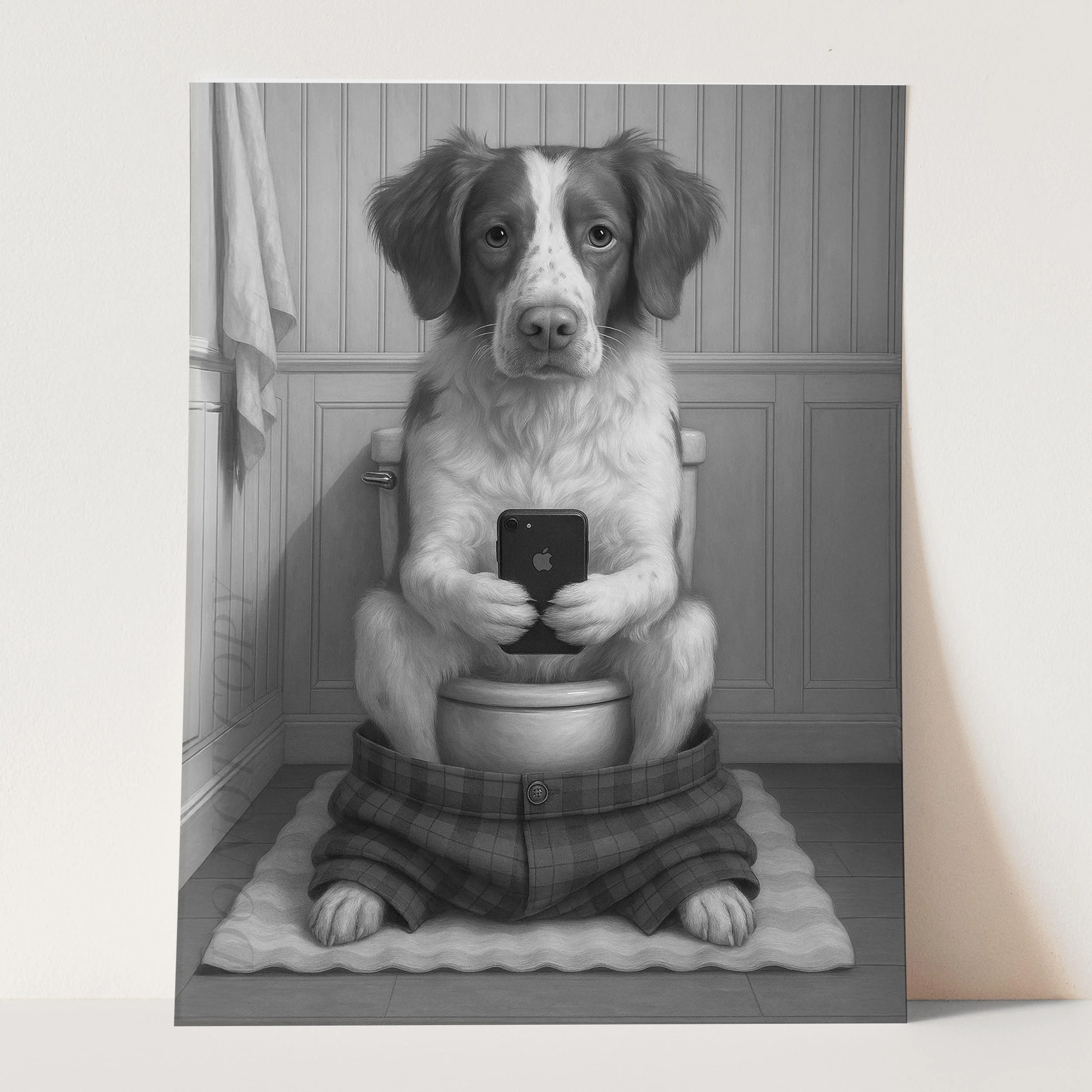 Brittany Dog On The Phone On The Toilet - Image 3