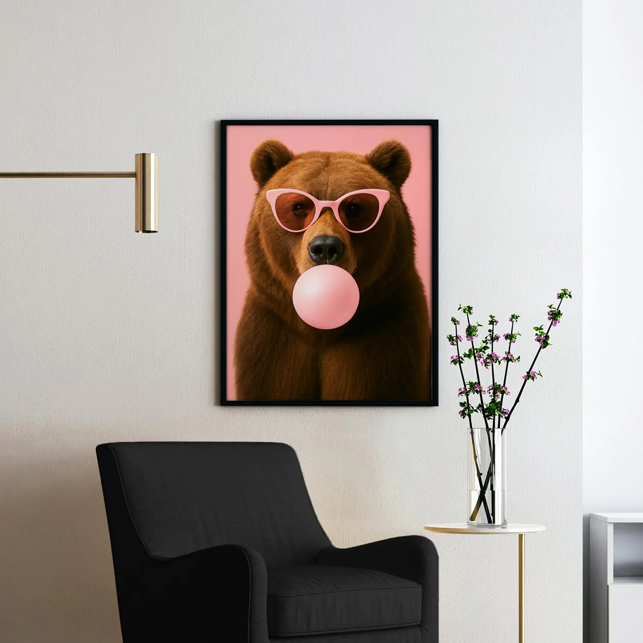 Brown Bear With Sunglasses Blowing Pink Bubble Gum - Image 2