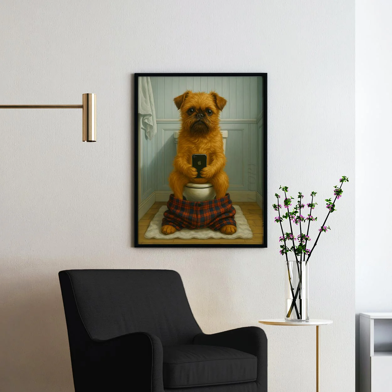 Brussels Griffon Dog On The Phone On The Toilet - Image 2