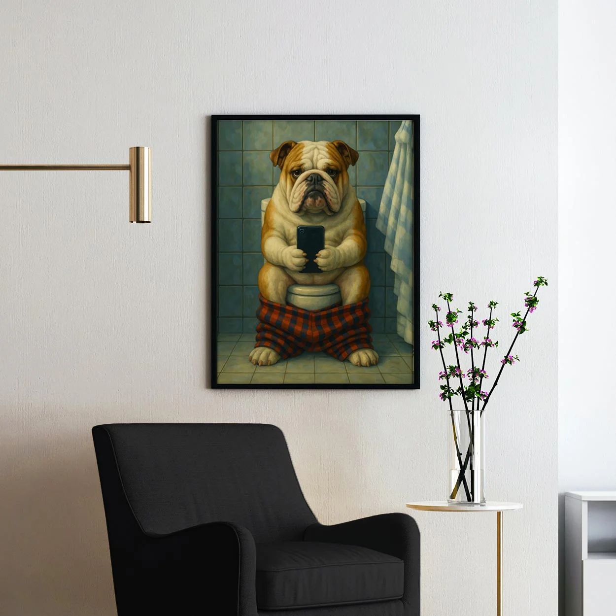 Bulldog On The Phone On The Toilet - Image 2