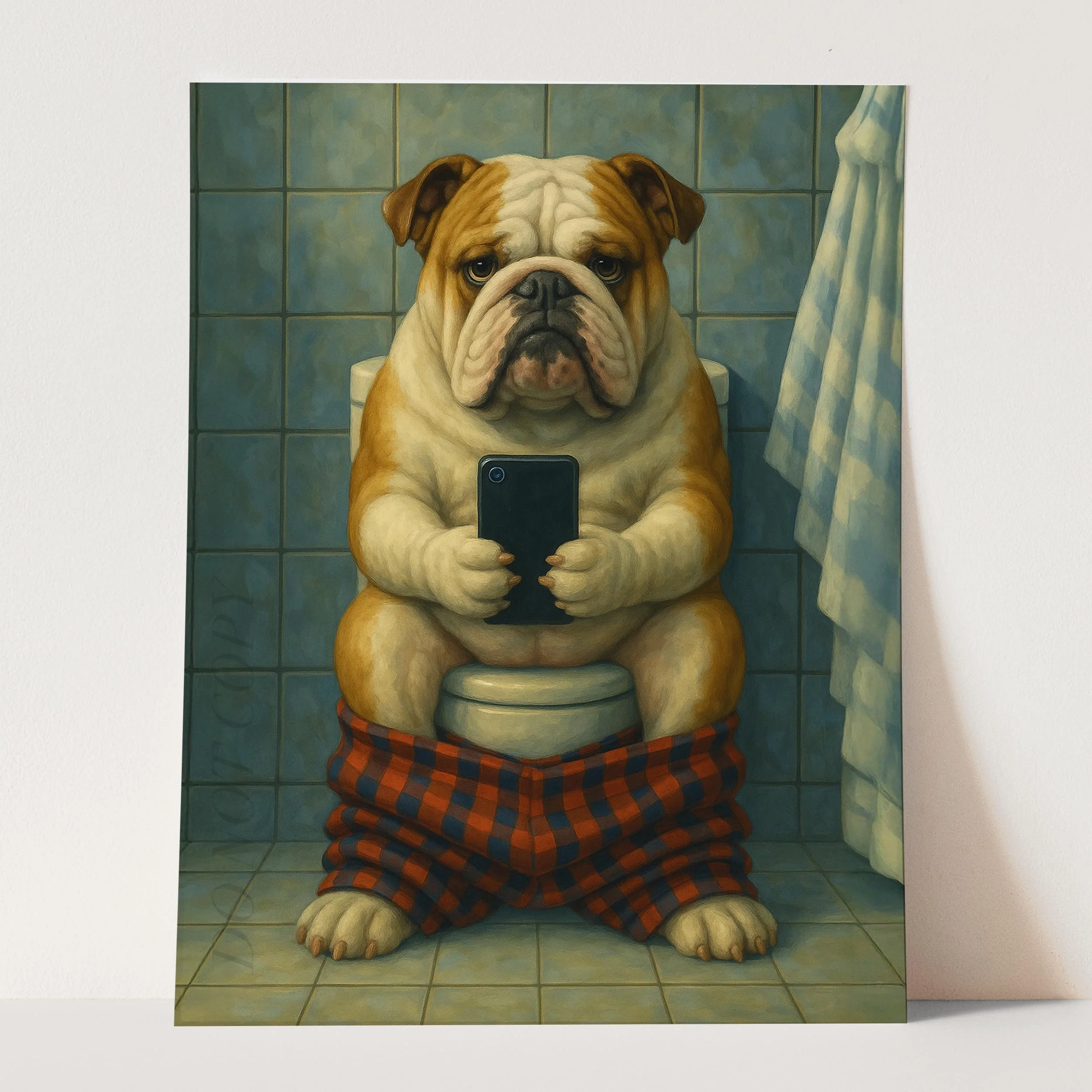 Bulldog On The Phone On The Toilet - Image 3