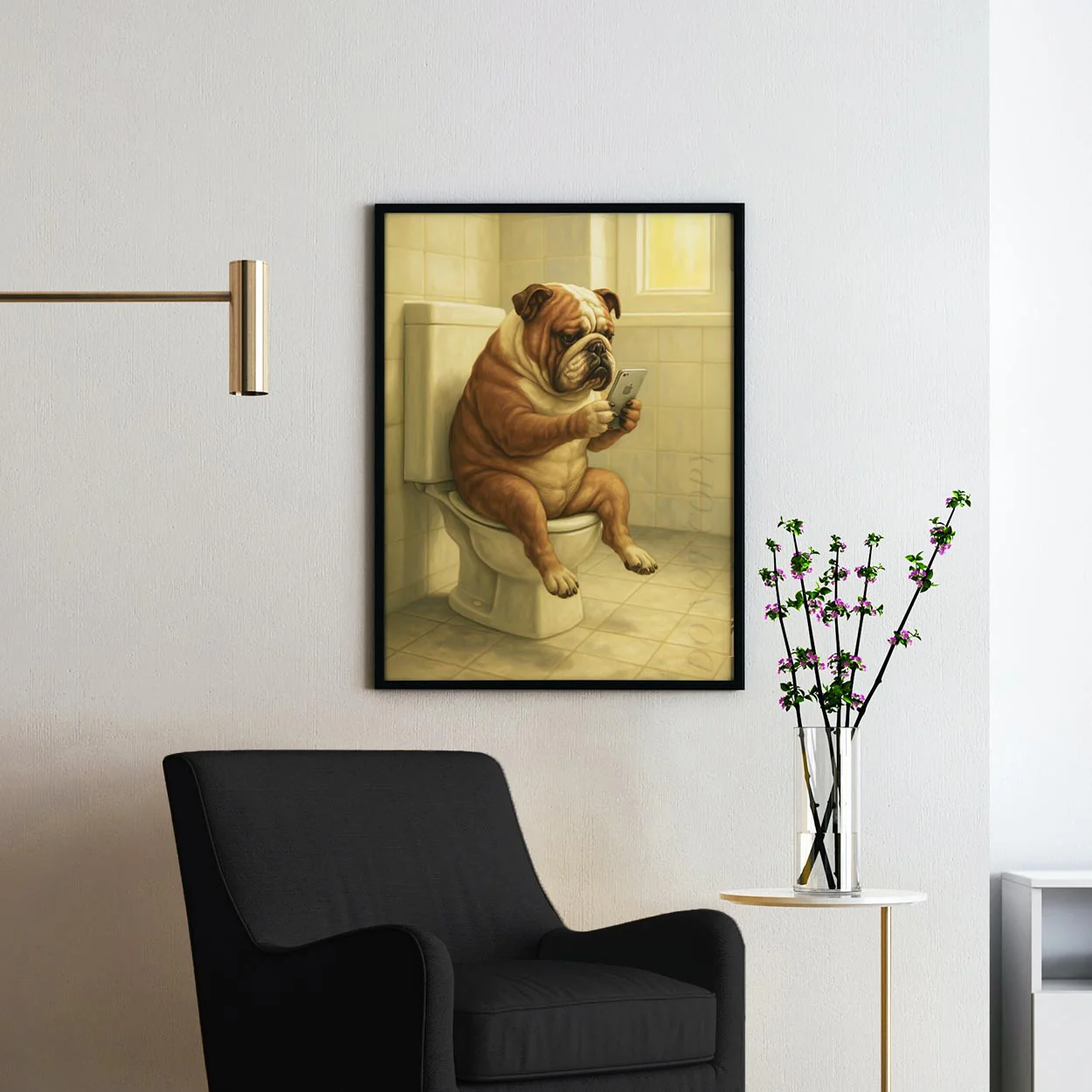 Bulldog On The Phone On The Toilet - Image 2