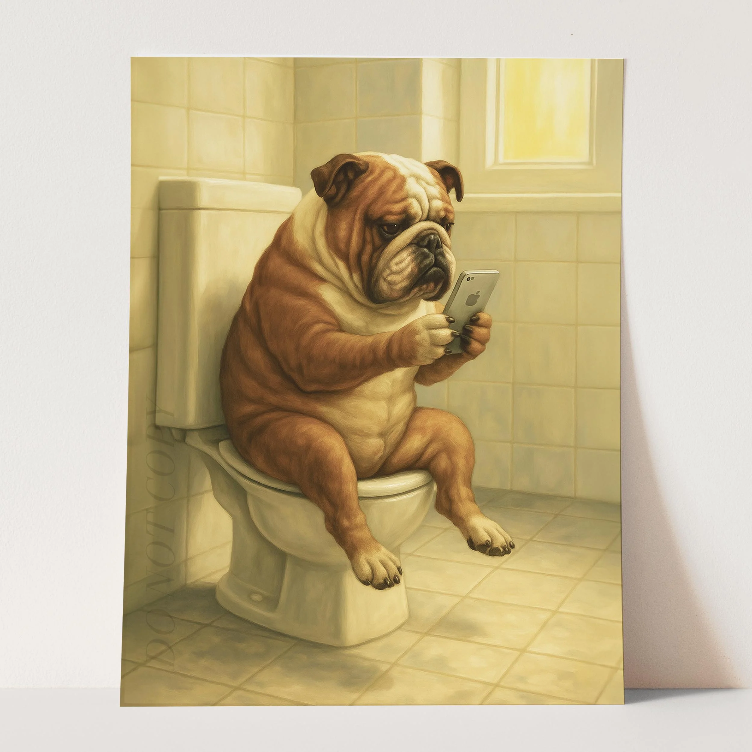 Bulldog On The Phone On The Toilet - Image 3
