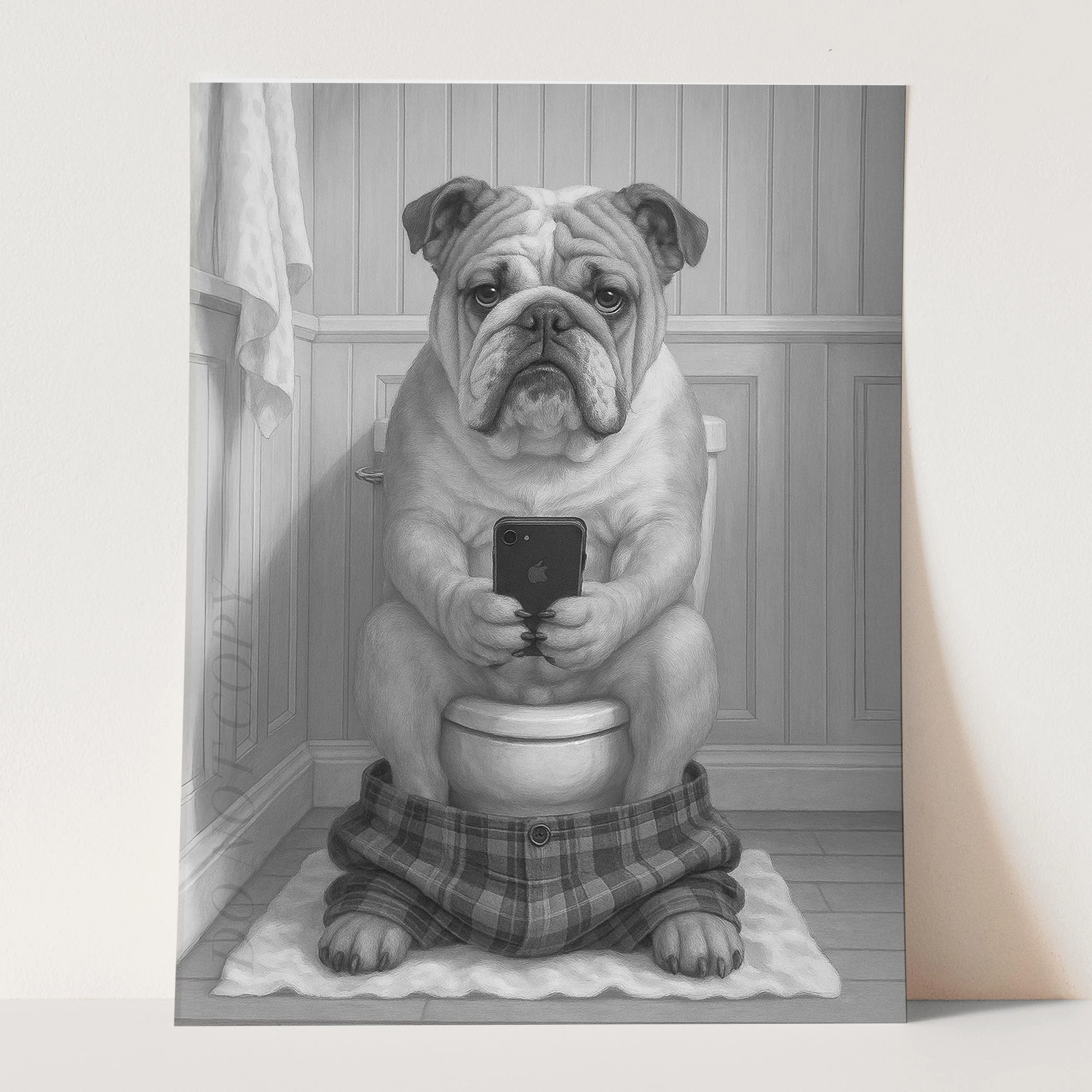 Bulldog On The Phone On The Toilet - Image 3