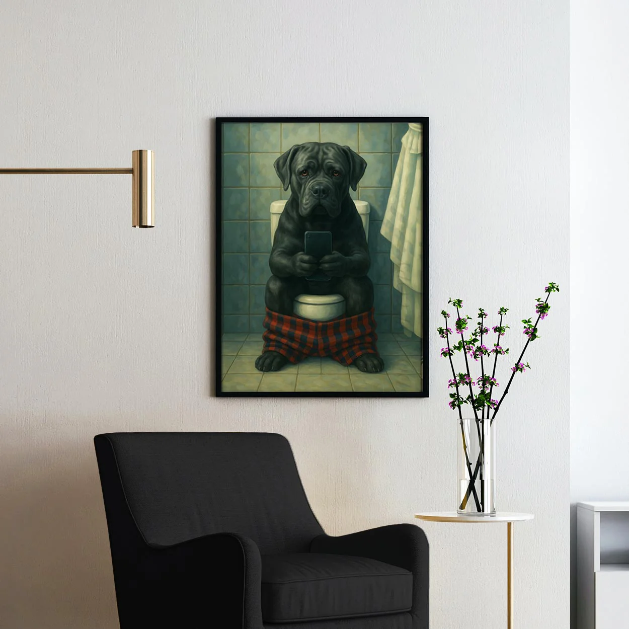 Cane Corso Dog On The Phone On The Toilet - Image 2
