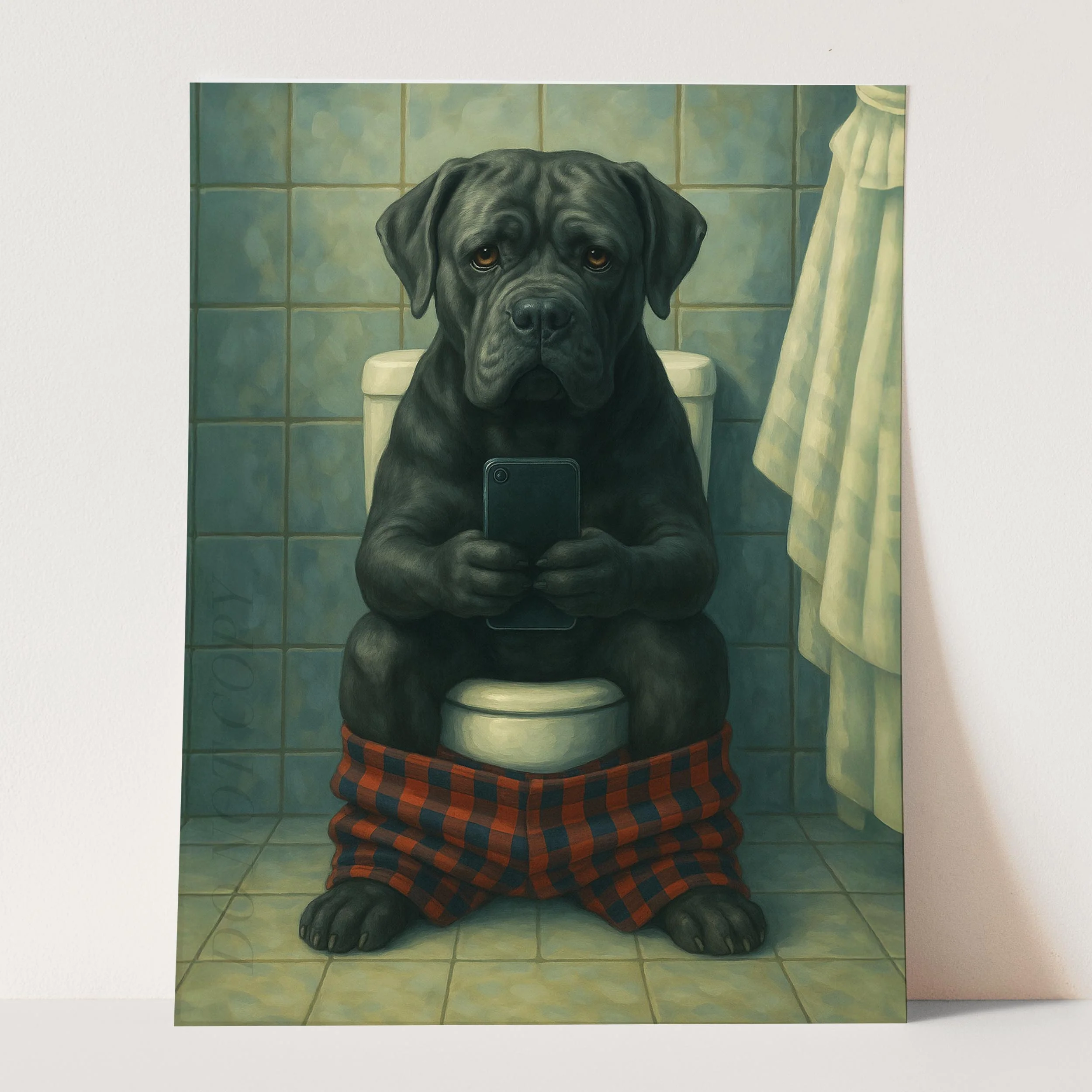 Cane Corso Dog On The Phone On The Toilet - Image 3