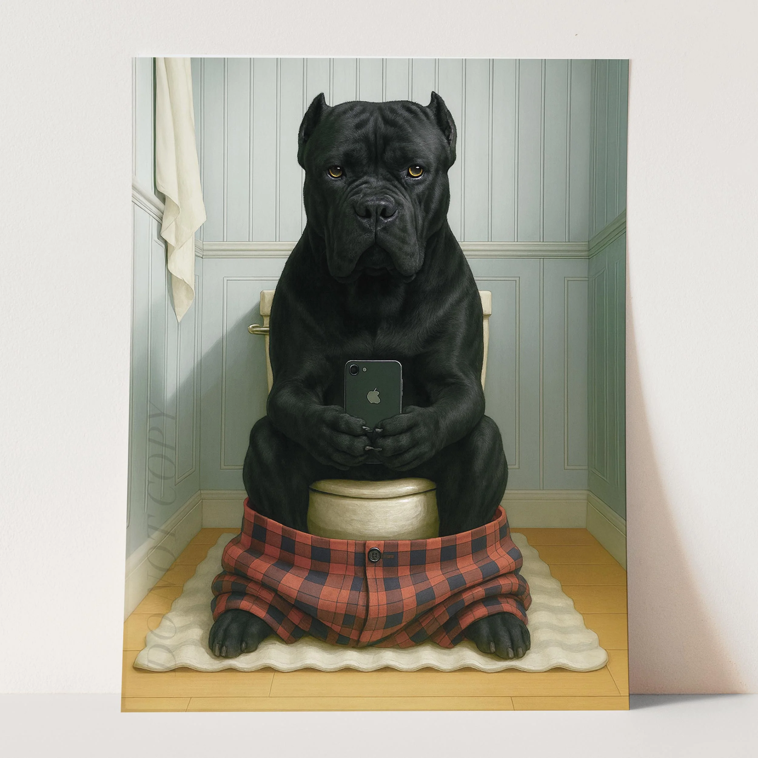 Cane Corso Dog On The Phone On The Toilet - Image 3