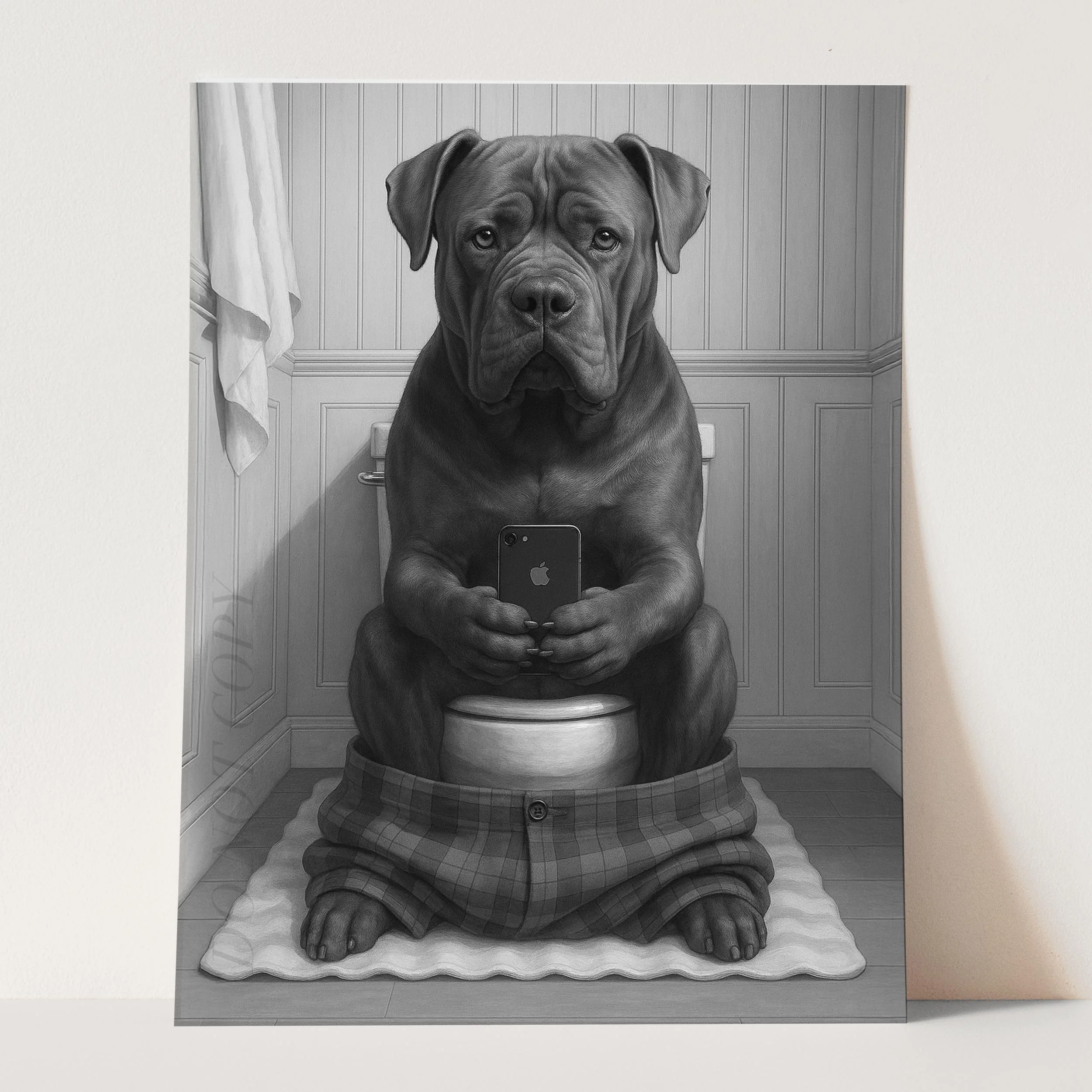 Cane Corso Dog On The Phone On The Toilet - Image 3