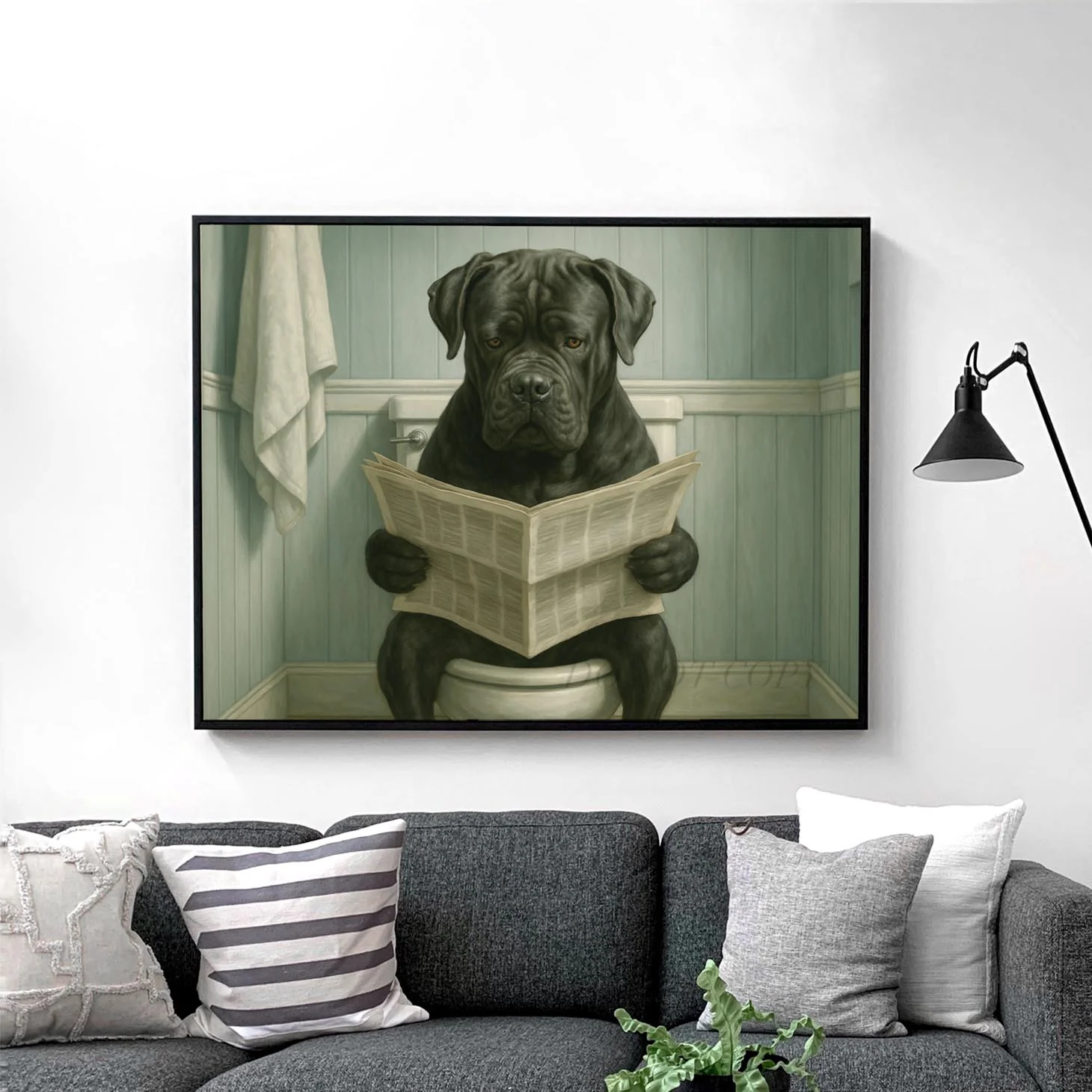 Cane Corso Dog Reading The Newspaper On The Toilet - Image 2