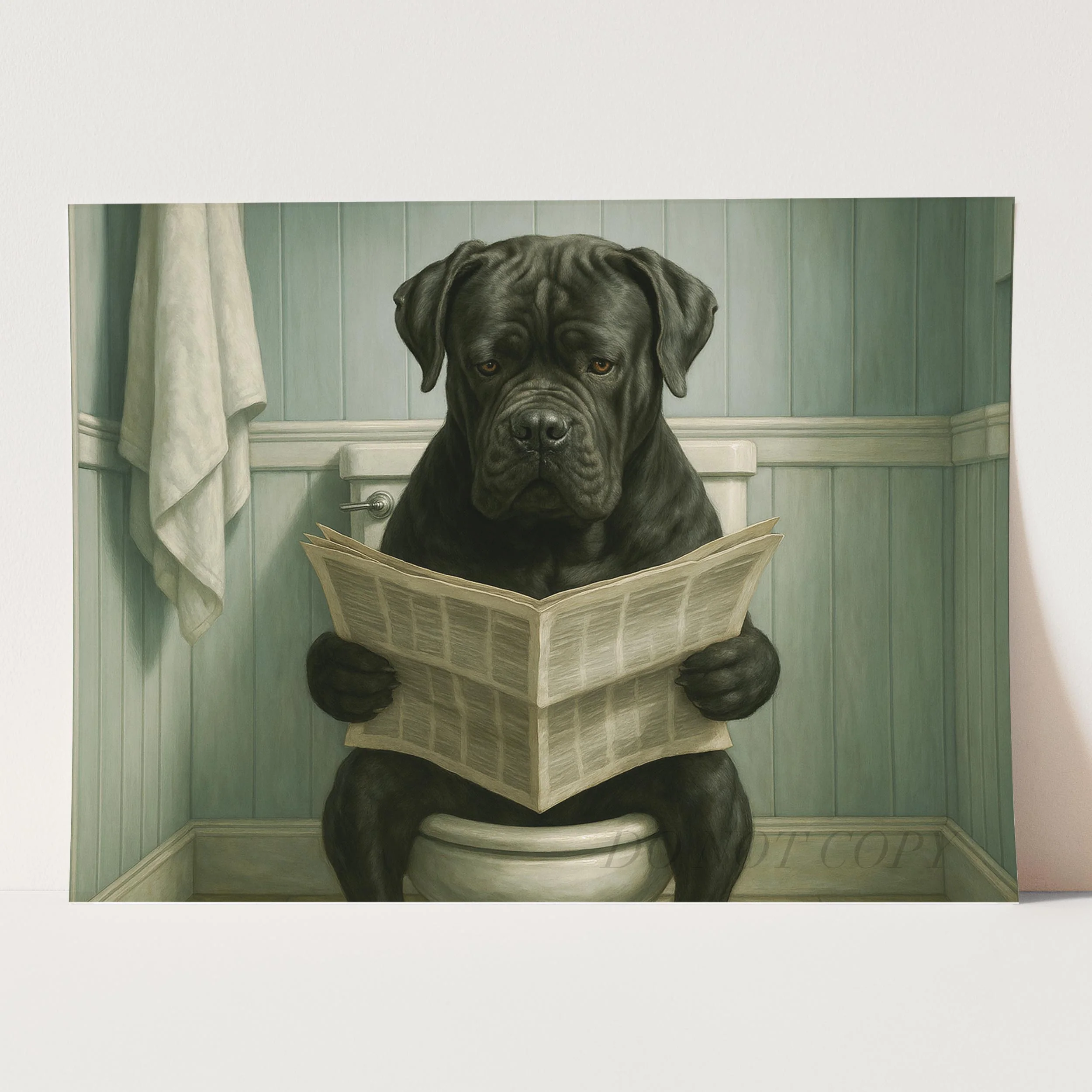 Cane Corso Dog Reading The Newspaper On The Toilet - Image 3