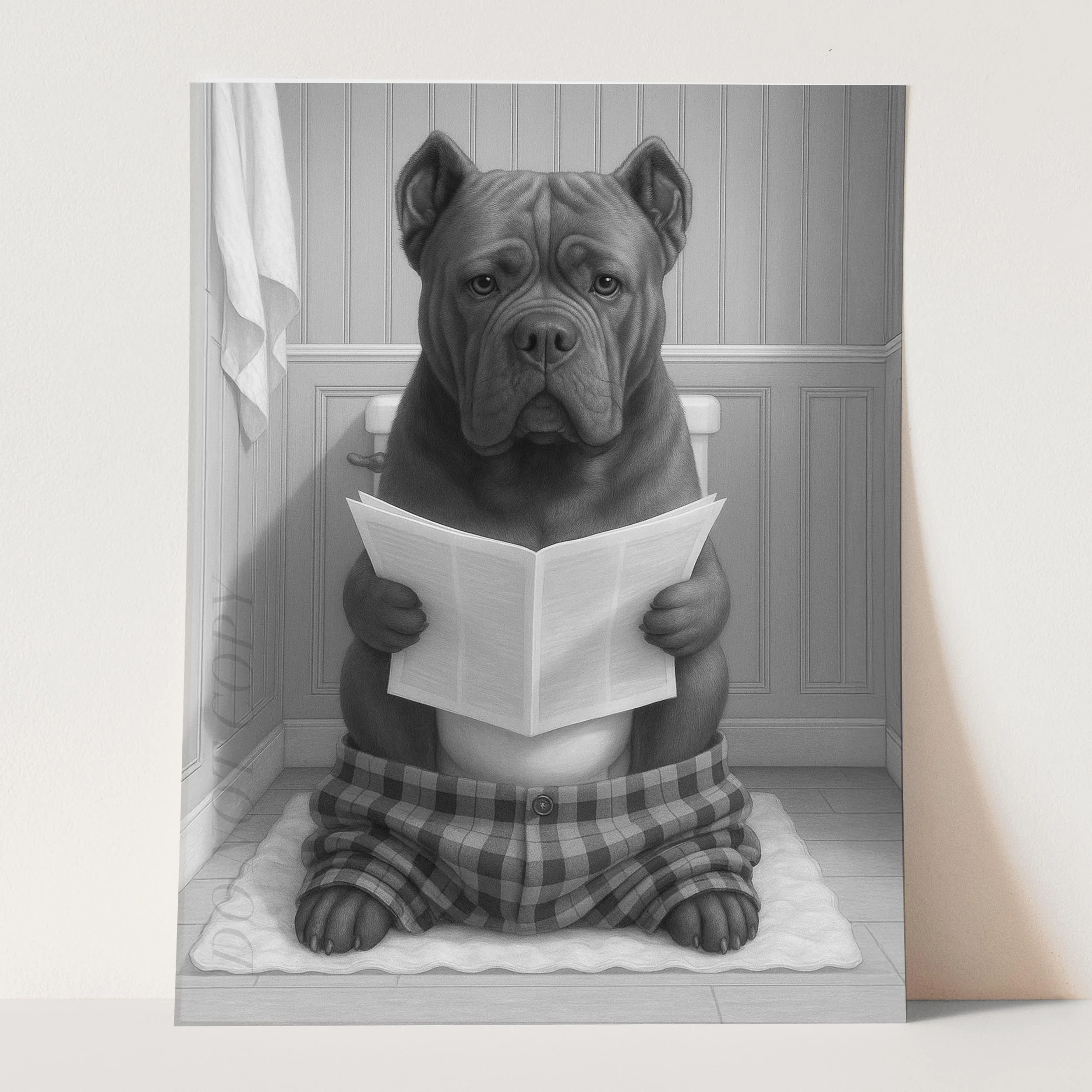 Cane Corso Dog Reading The Newspaper On The Toilet - Image 3