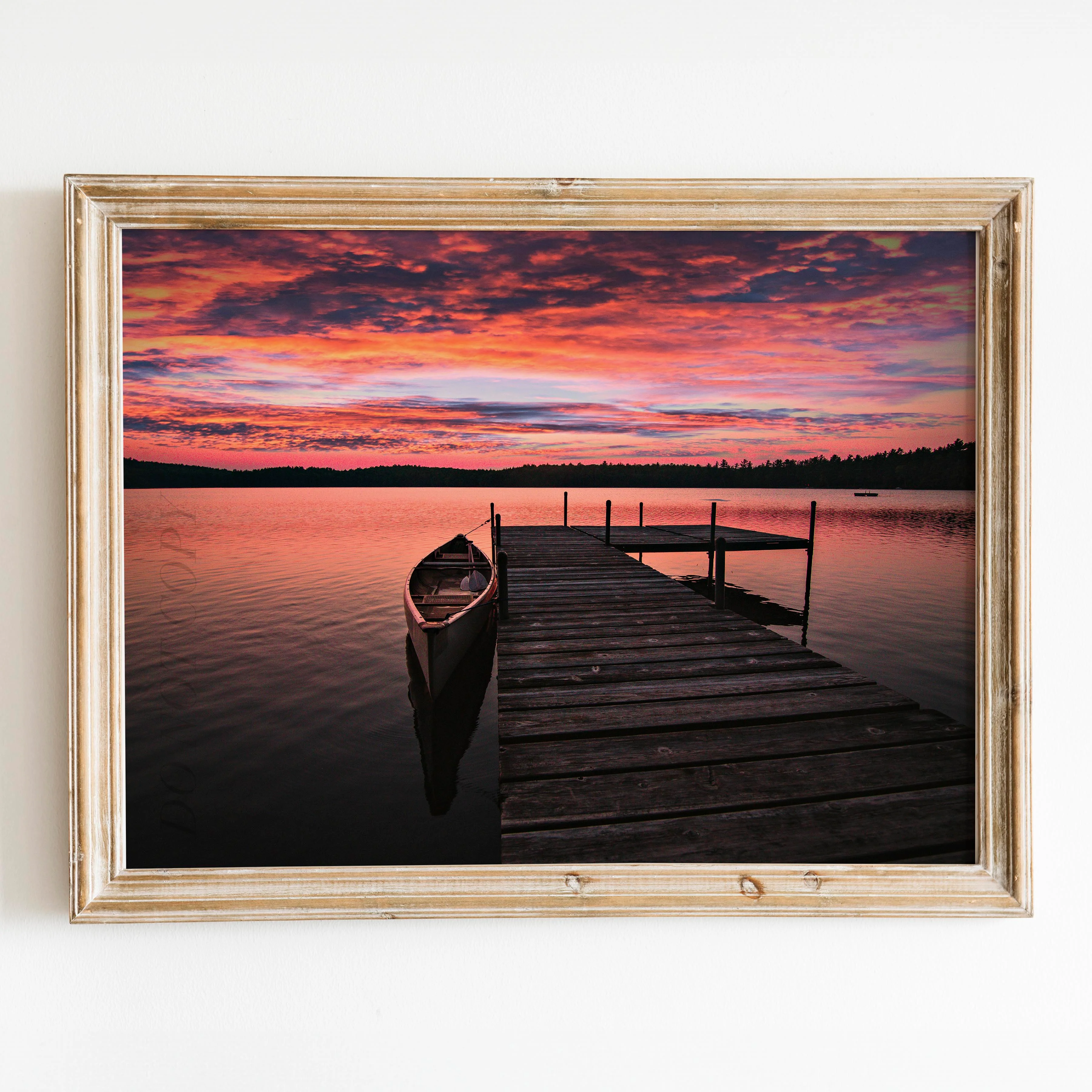 Canoe On Lake In Adirondack Mountains