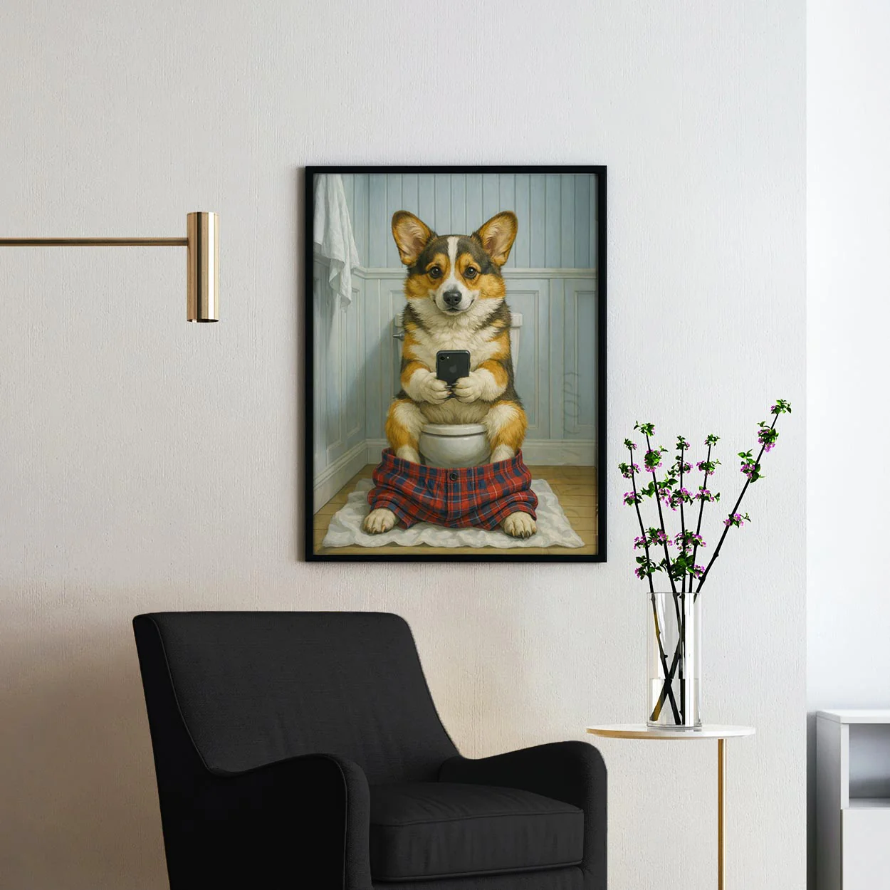 Cardigan Welsh Corgi Dog On The Phone On The Toilet - Image 2