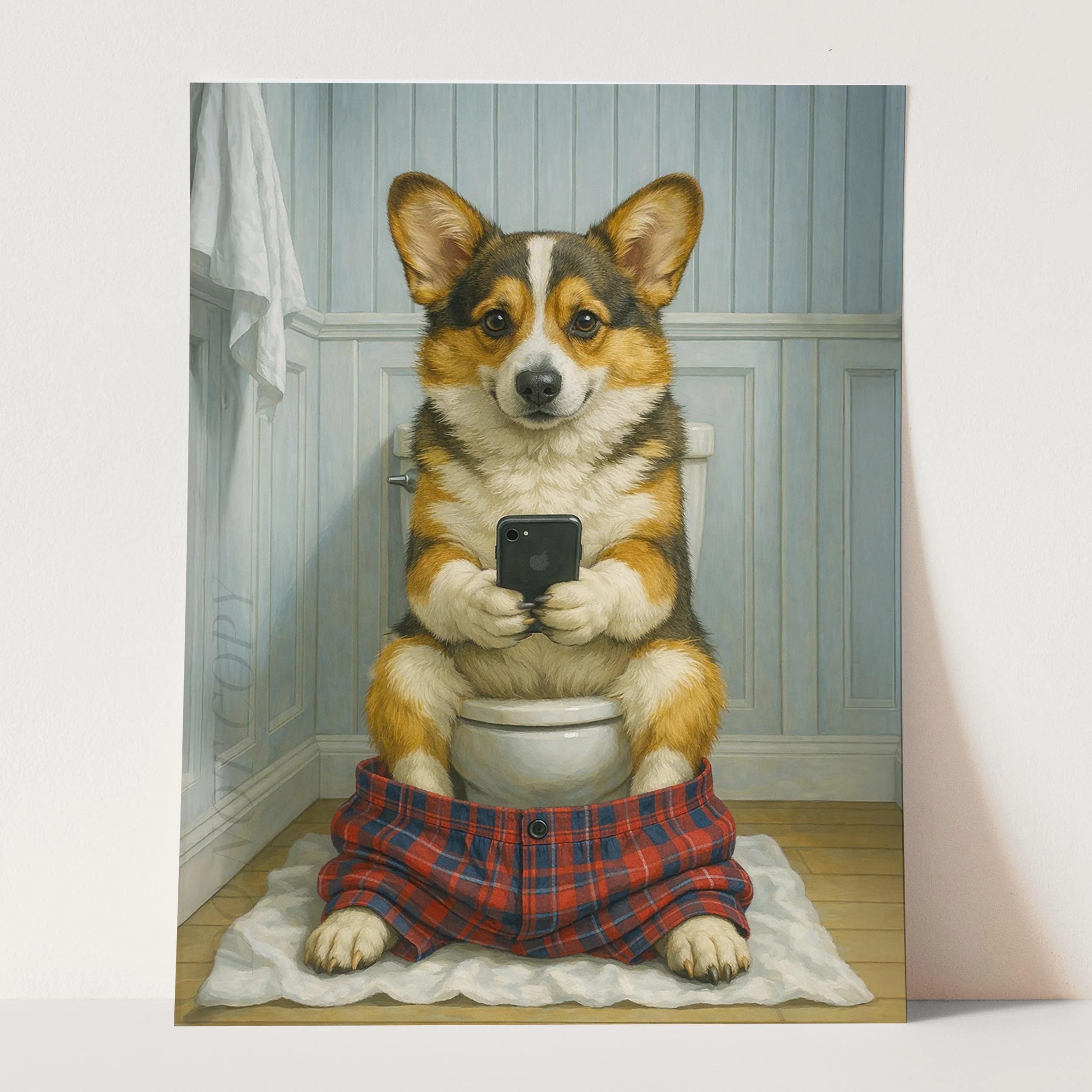 Cardigan Welsh Corgi Dog On The Phone On The Toilet - Image 3