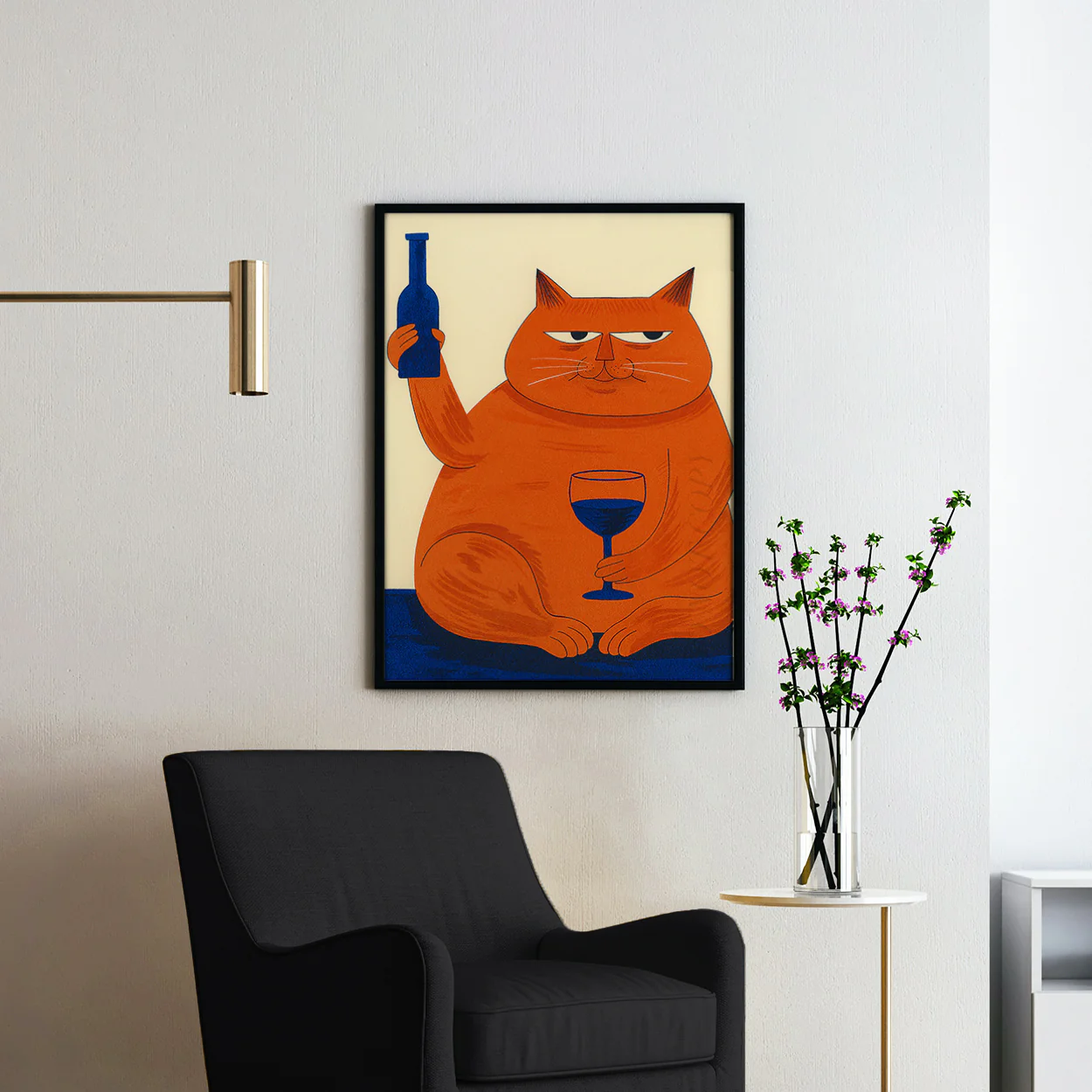 Cat Drinking Wine Mid Century Modern - Image 2