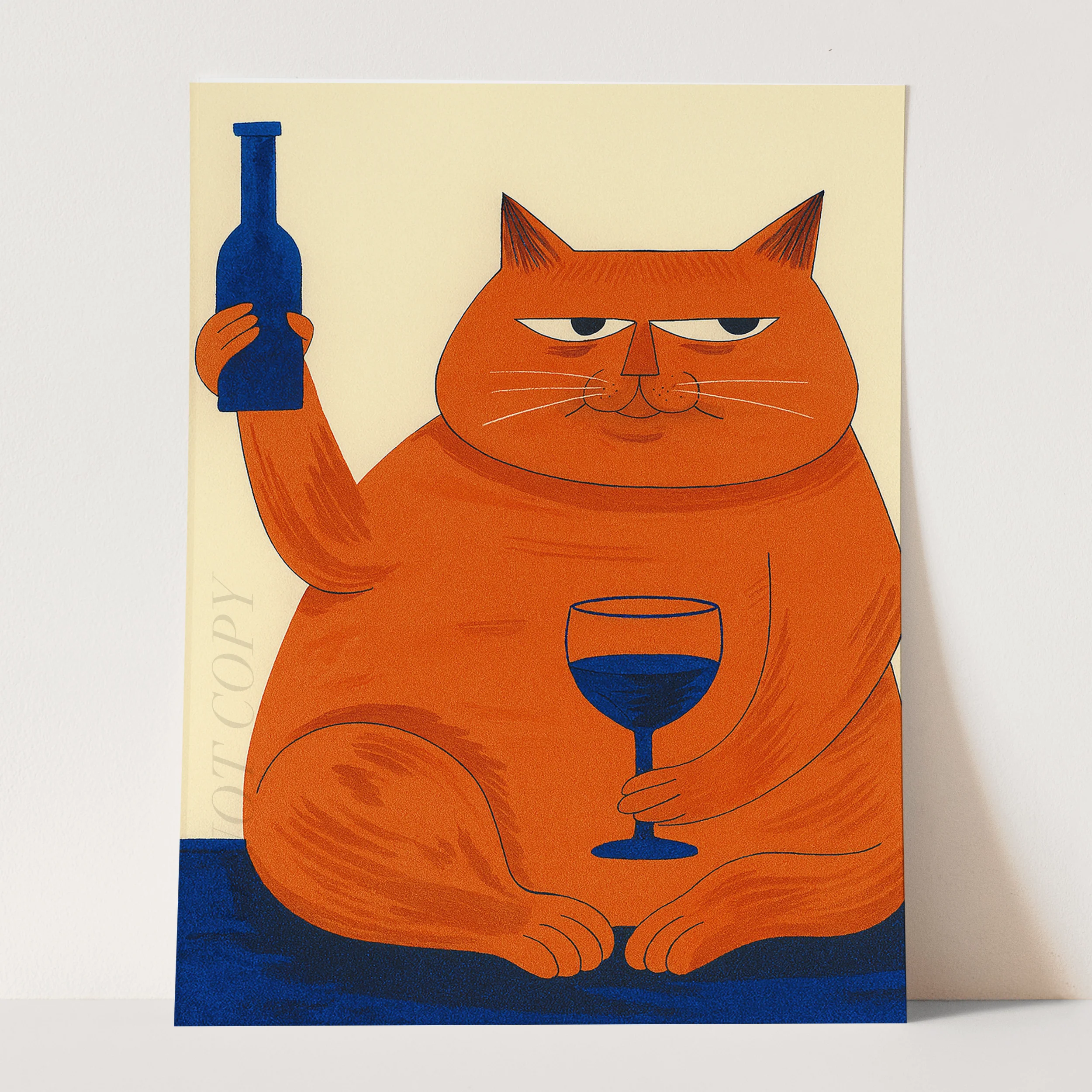 Cat Drinking Wine Mid Century Modern - Image 3