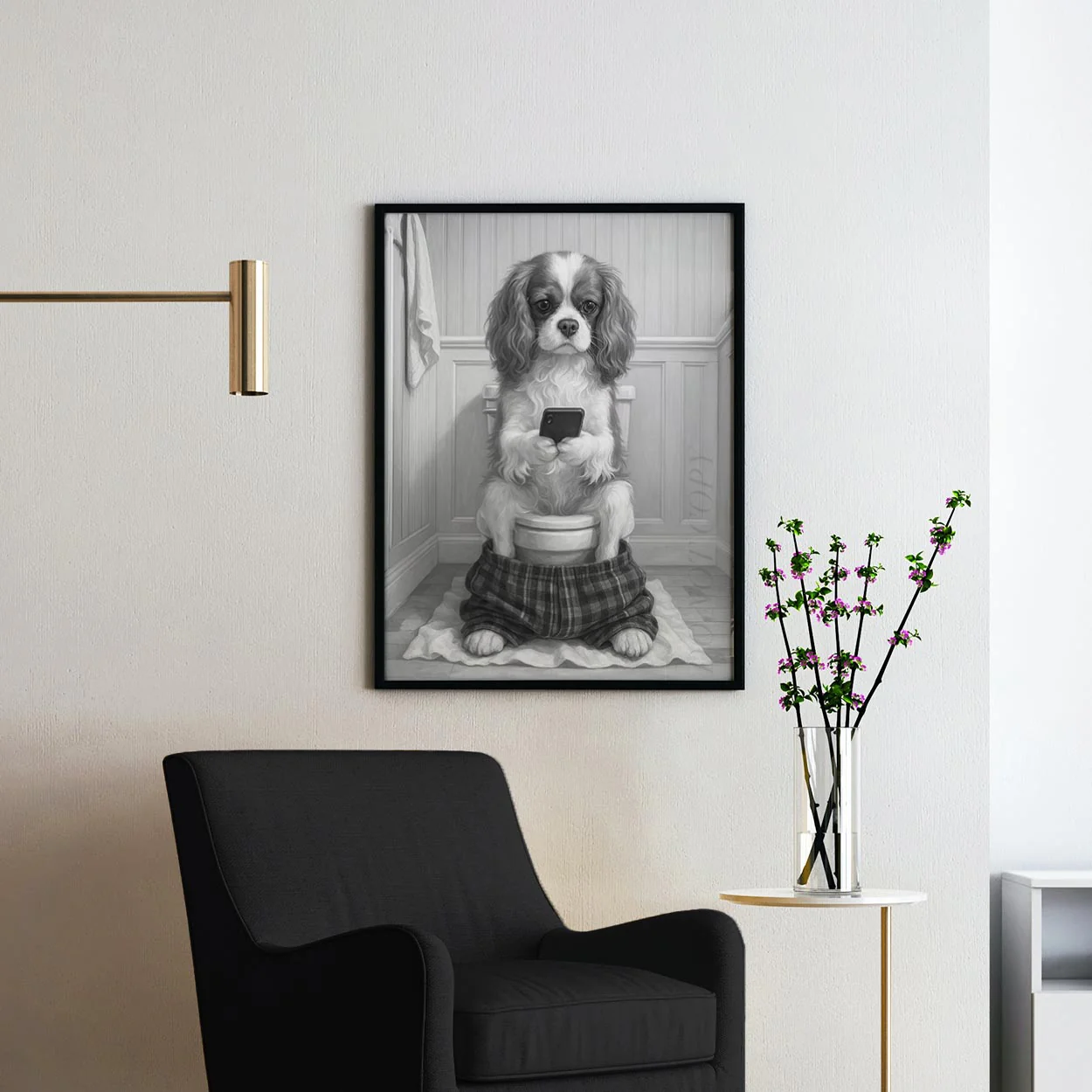 Cavalier King Charles Dog On The Phone On The Toilet - Image 2