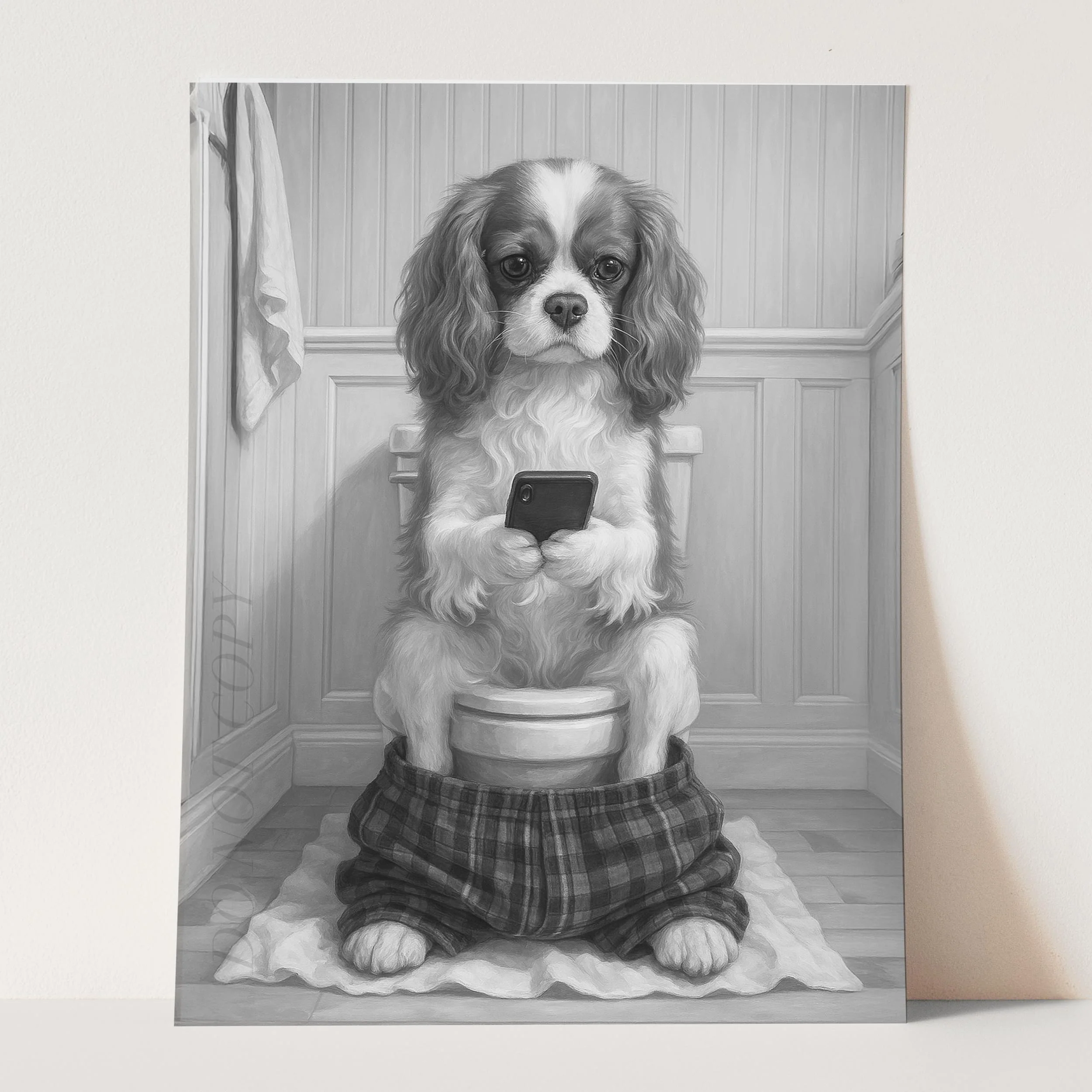 Cavalier King Charles Dog On The Phone On The Toilet - Image 3
