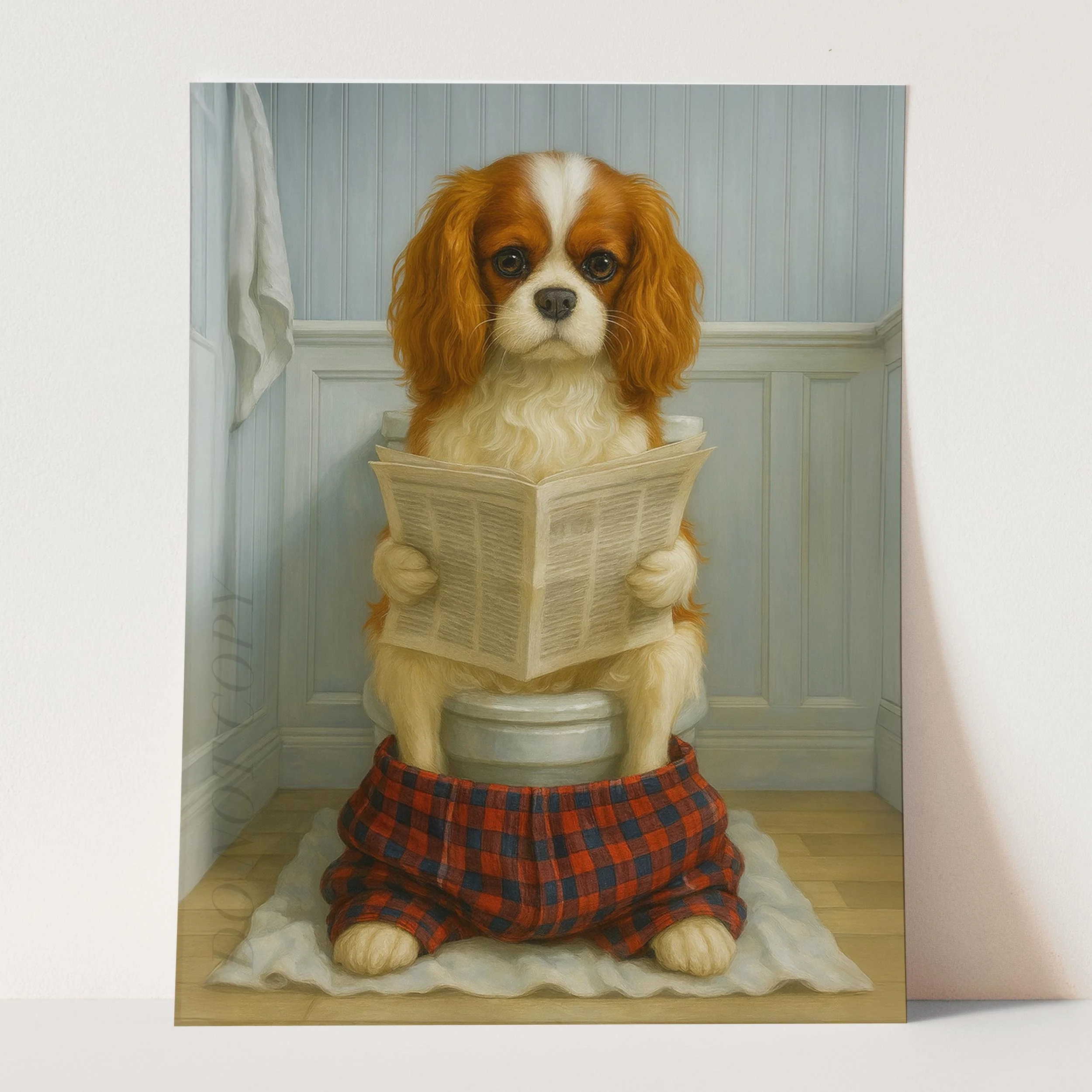 Cavalier King Charles Dog Reading The Newspaper On The Toilet - Image 3