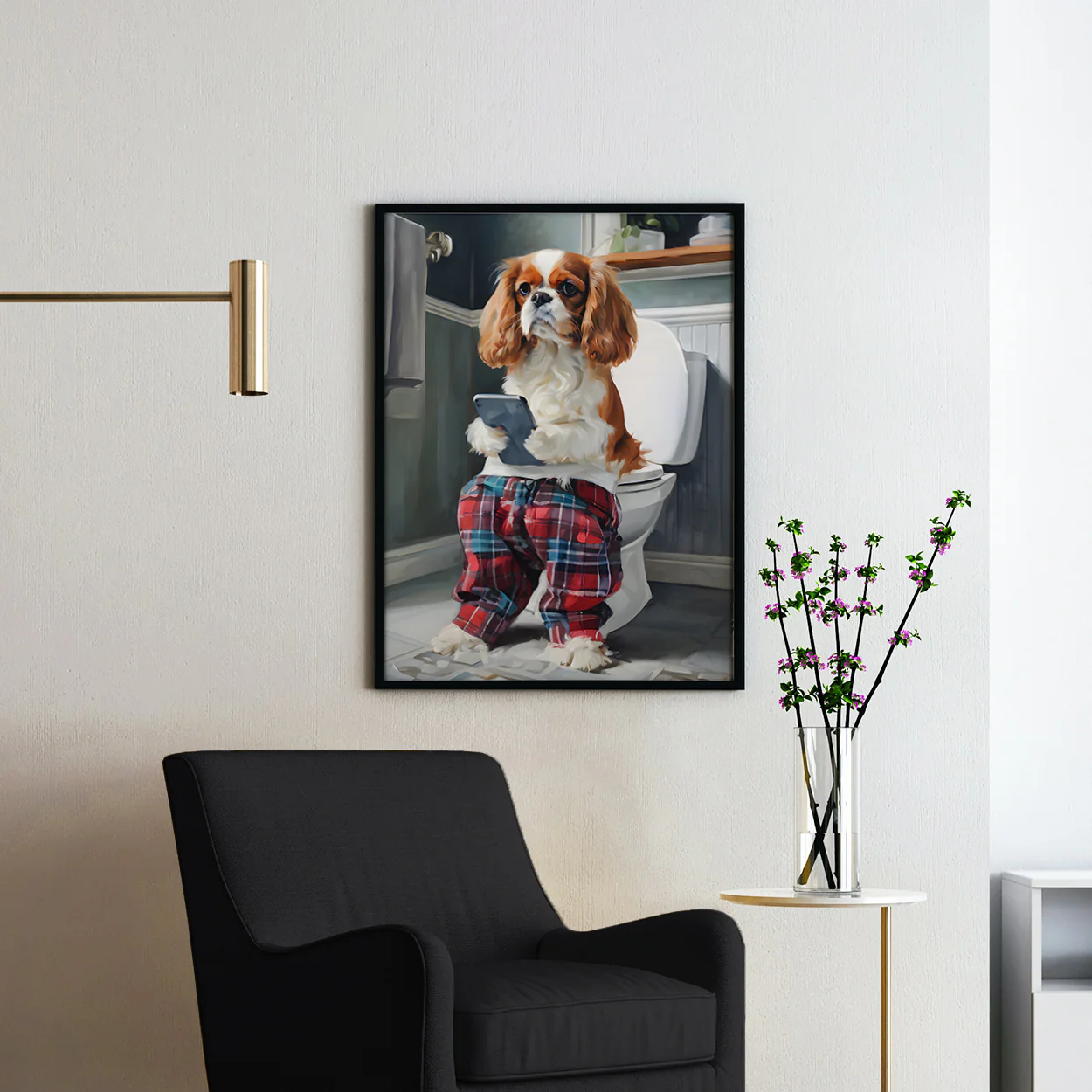Cavalier King Charles On The Phone On The Toilet - Image 2