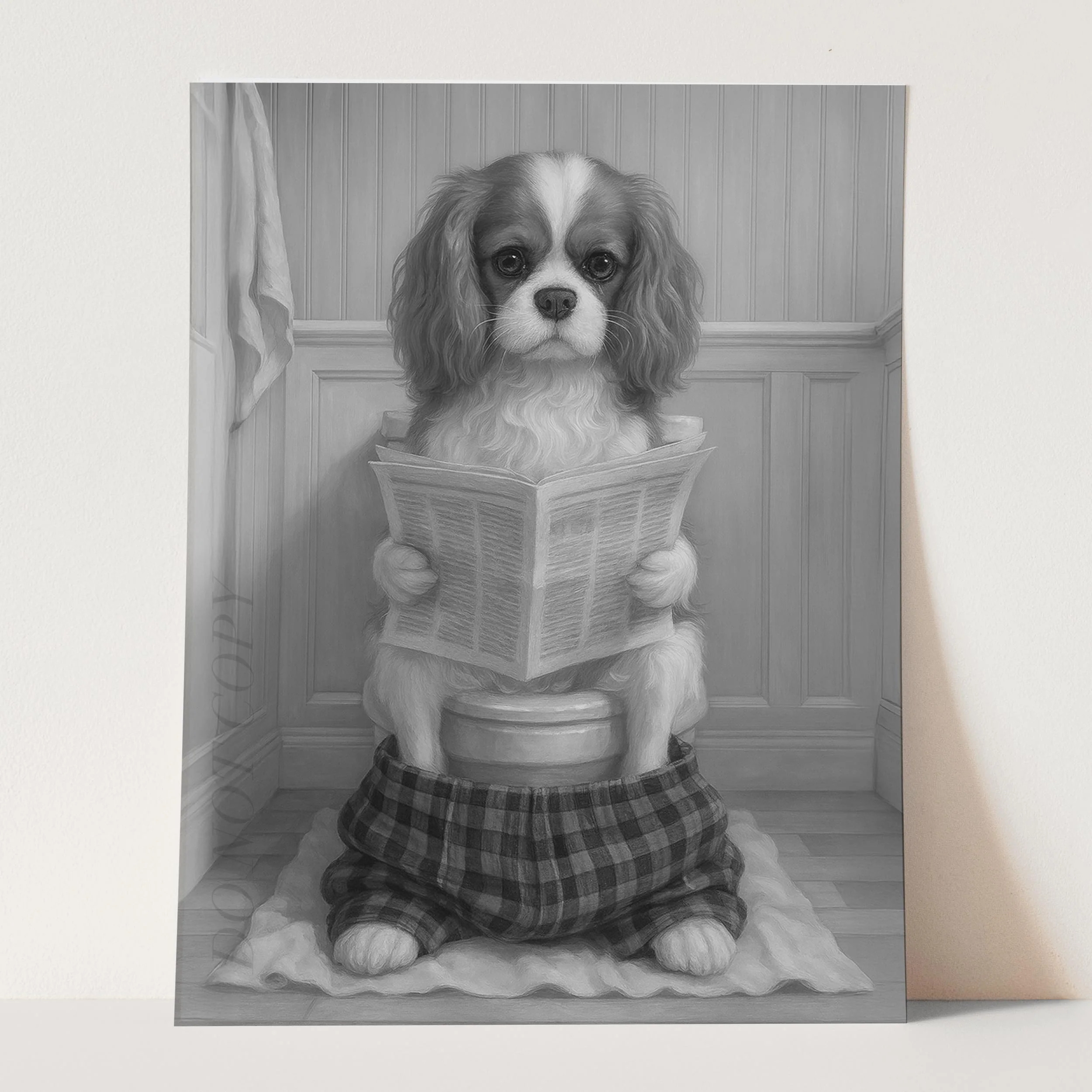 Cavalier King Charles Spaniel Dog Reading The Newspaper On The Toilet - Image 3