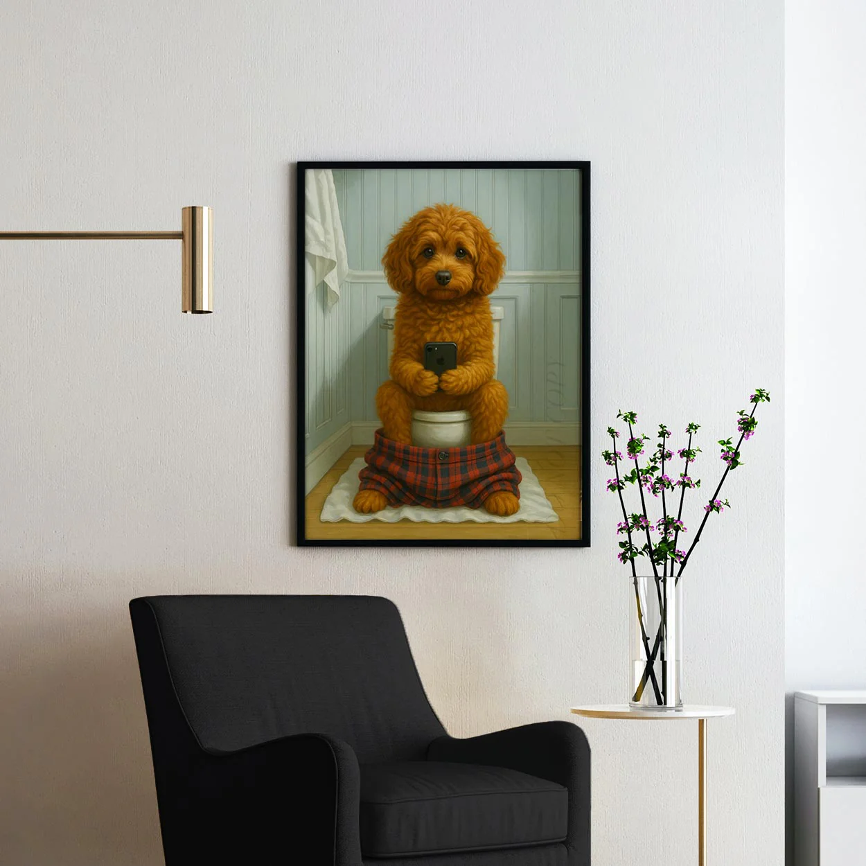 Cavapoo Dog On The Phone On The Toilet - Image 2
