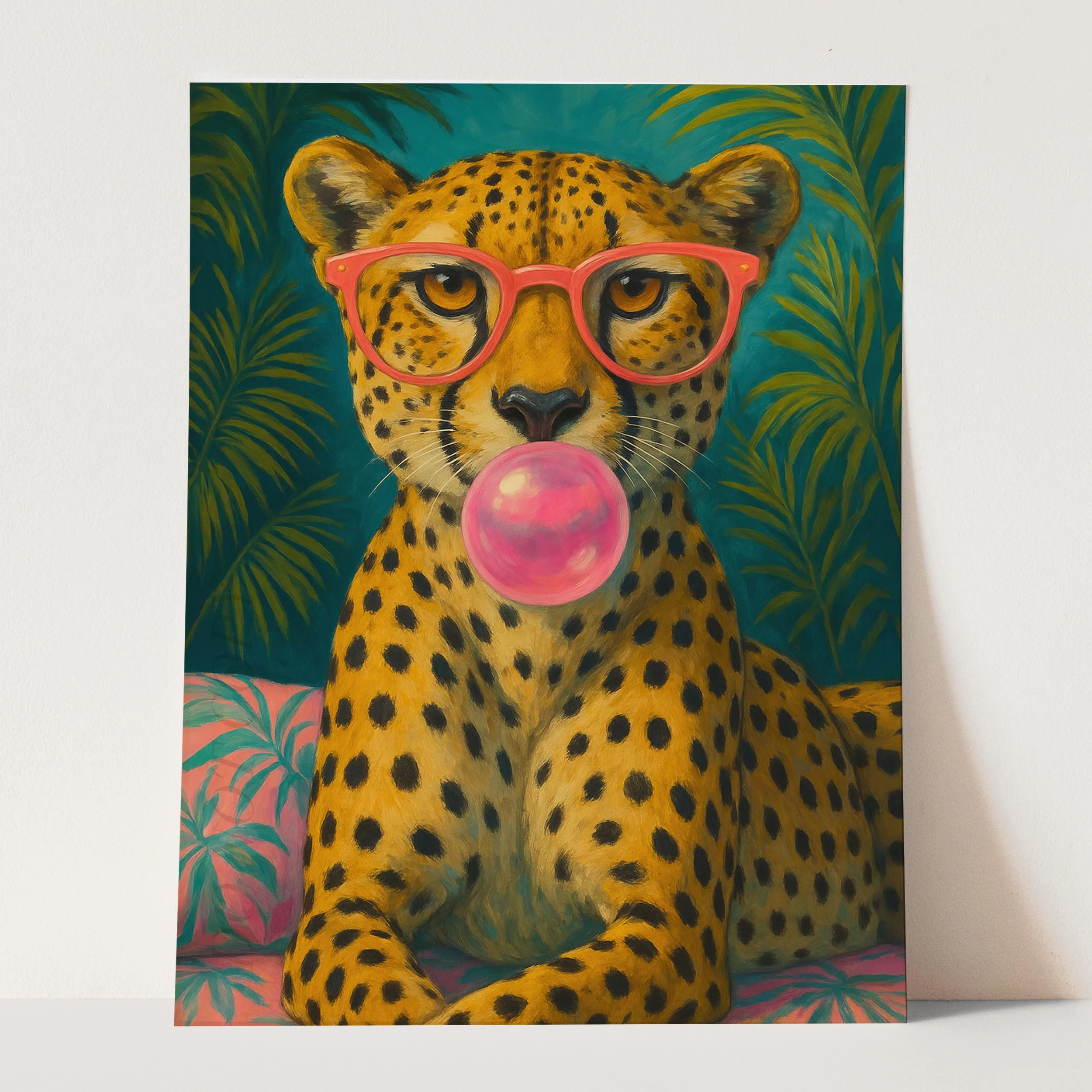 Cheetah Pink Sunglasses Blowing Bubble Gum - Image 3