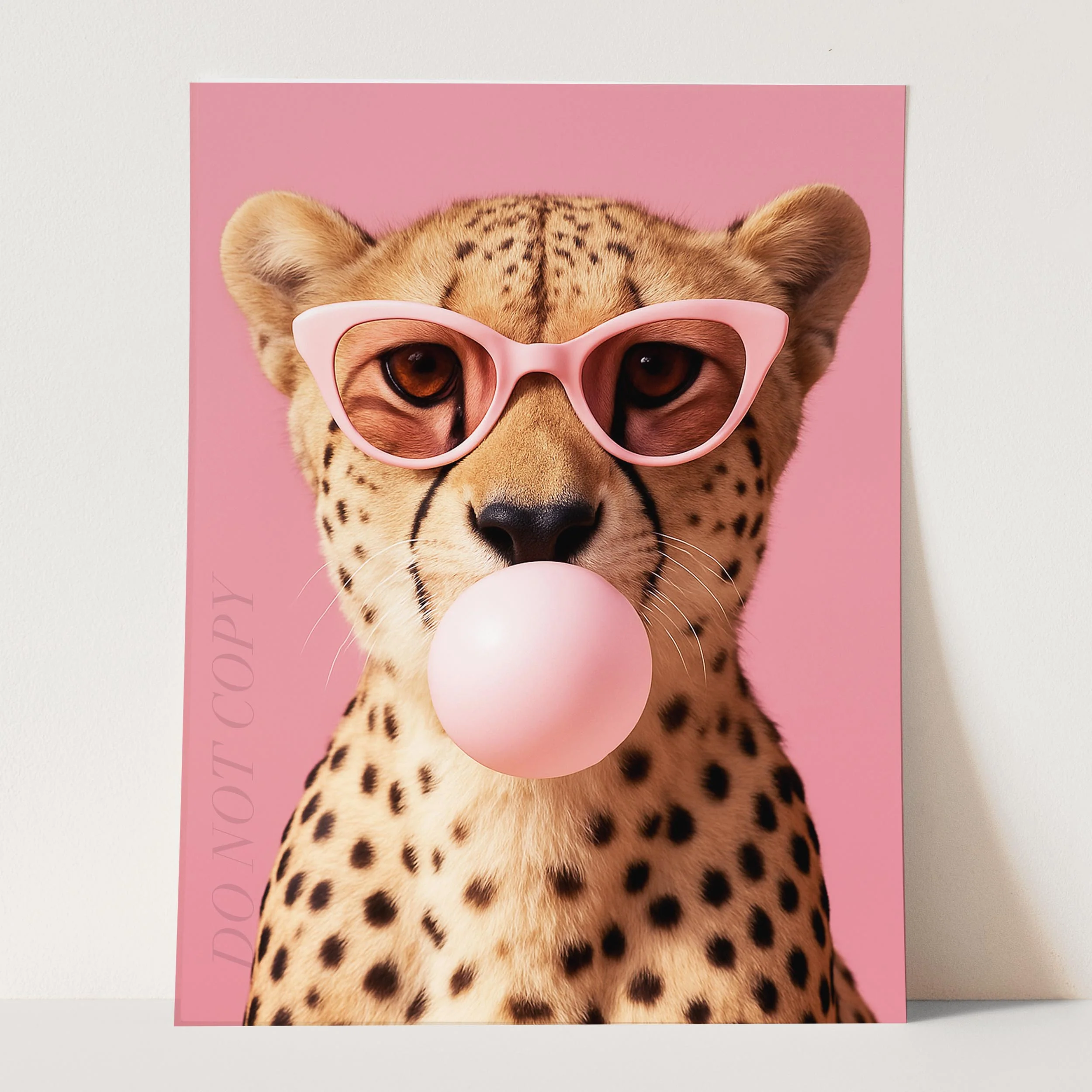 Cheetah with Sunglasses Blowing Pink Bubble Gum - Image 3