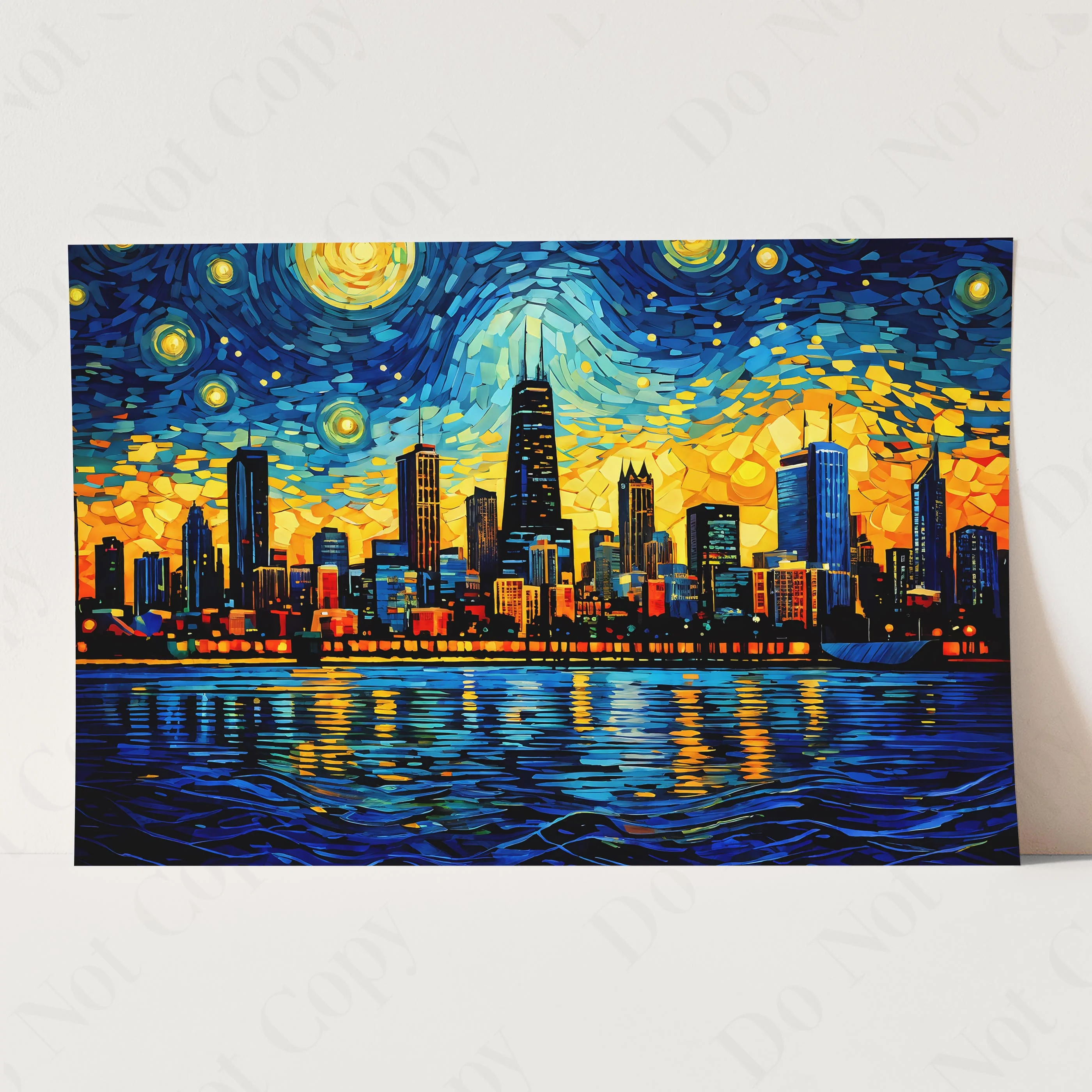 Chicago City Skyline as Van Gogh Starry Night Painting - Image 3