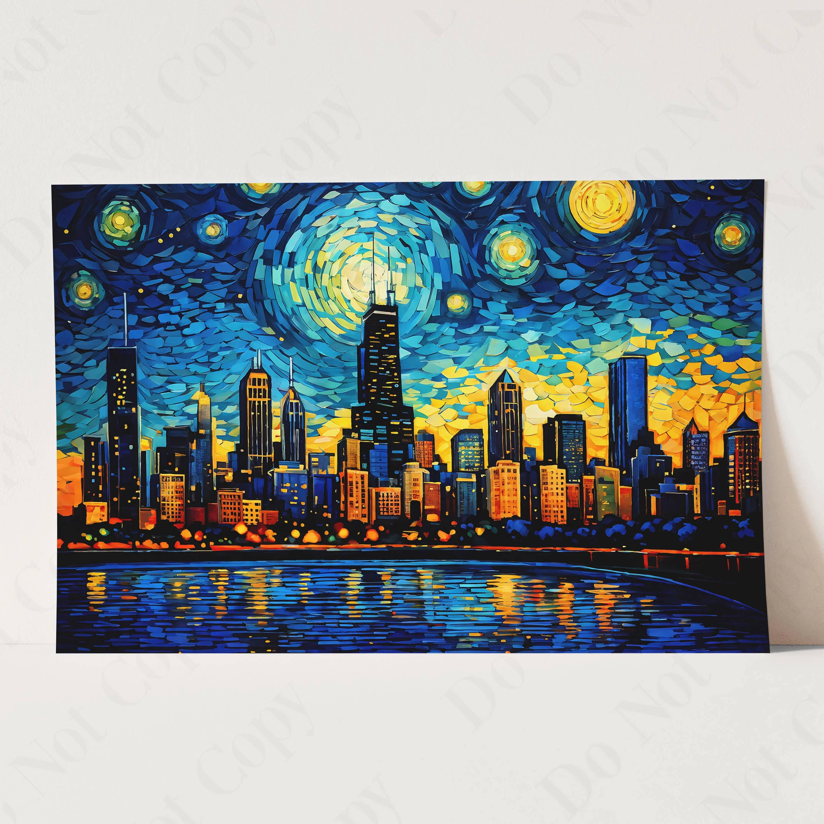 Chicago Skyline as Van Gogh Starry Night Painting - Image 3