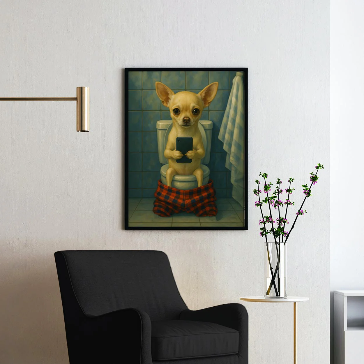 Chihuahua Dog On The Phone On The Toilet - Image 2