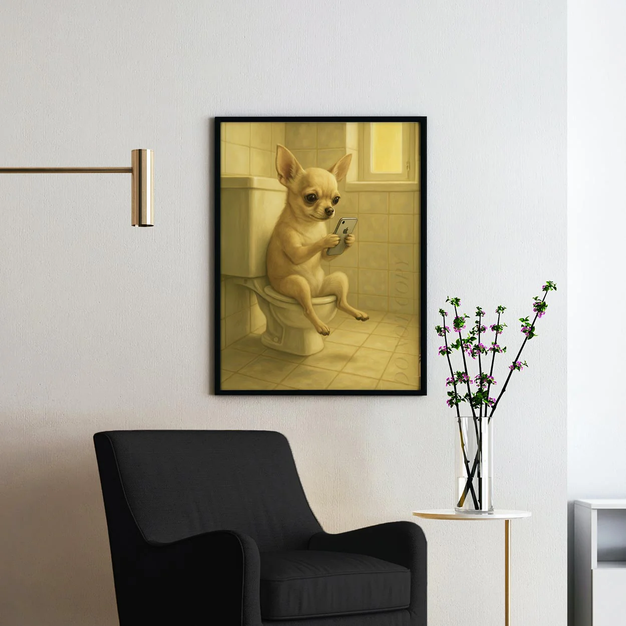 Chihuahua Dog On The Phone On The Toilet - Image 2