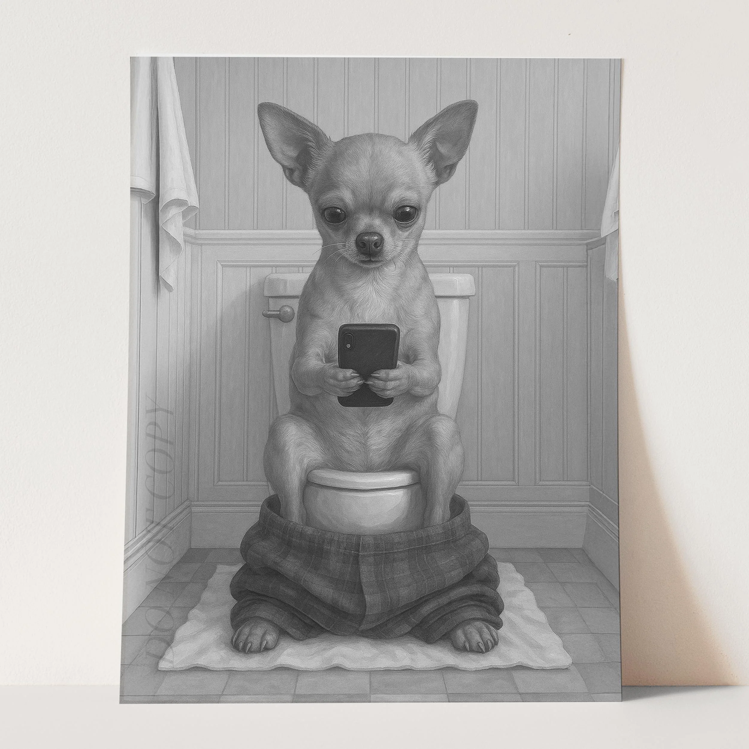 Chihuahua Dog On The Phone On The Toilet - Image 3