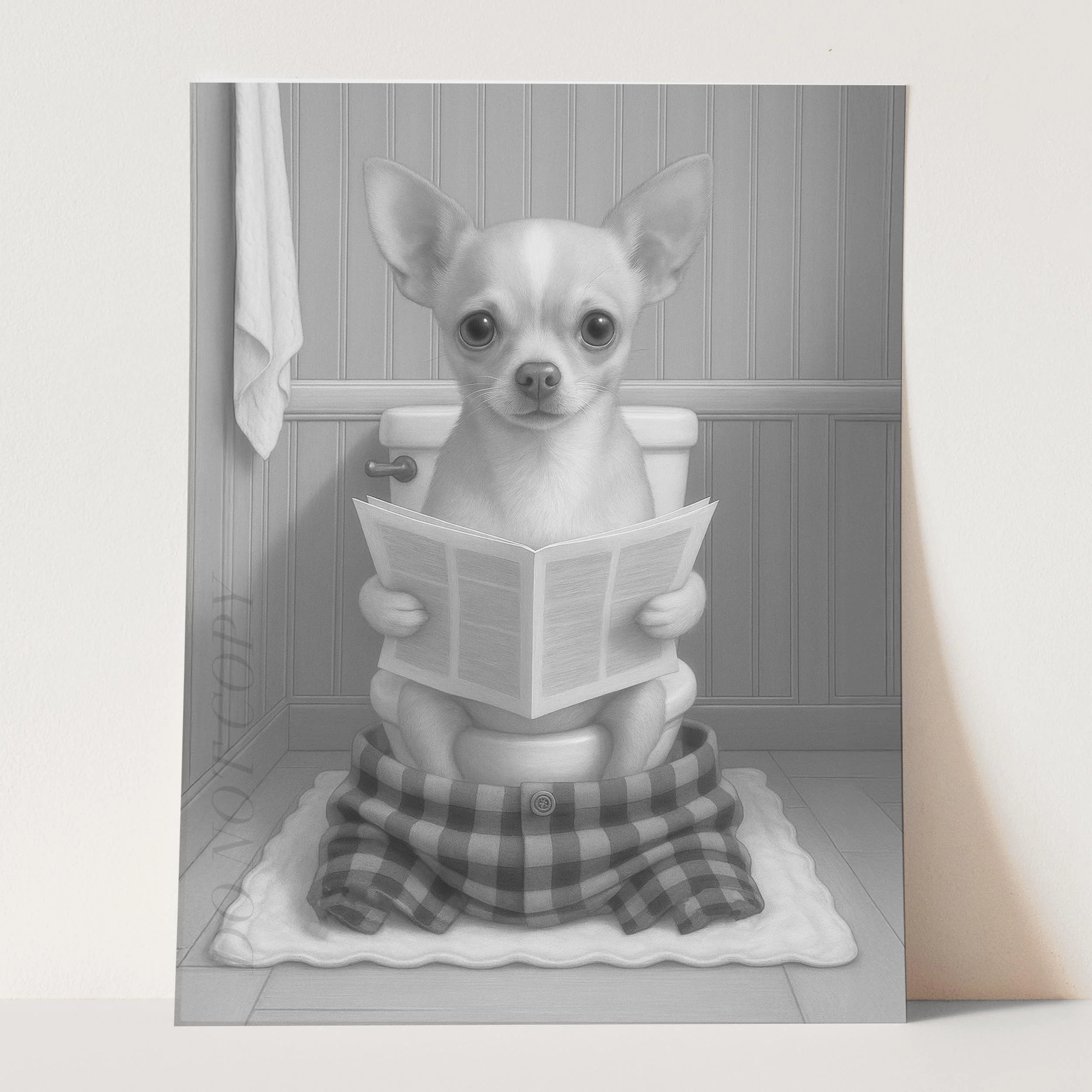 Chihuahua Dog Reading The Newspaper On The Toilet - Image 3